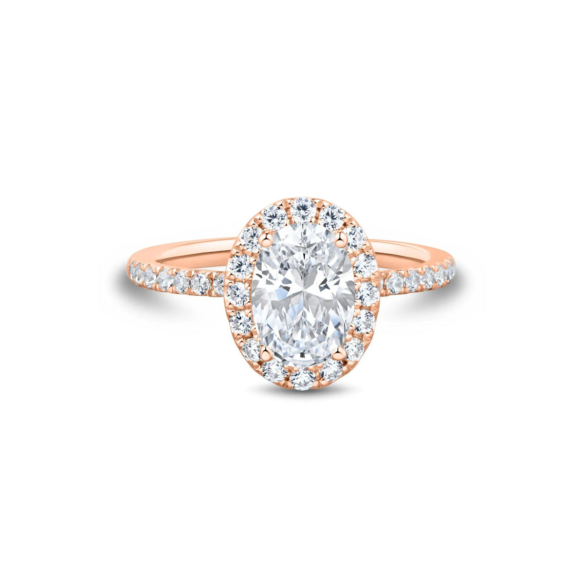 2 CT. Tw. Lab Grown Diamond Oval Halo Engagement Ring 14K Rose Gold Size 7.5 1.5mm