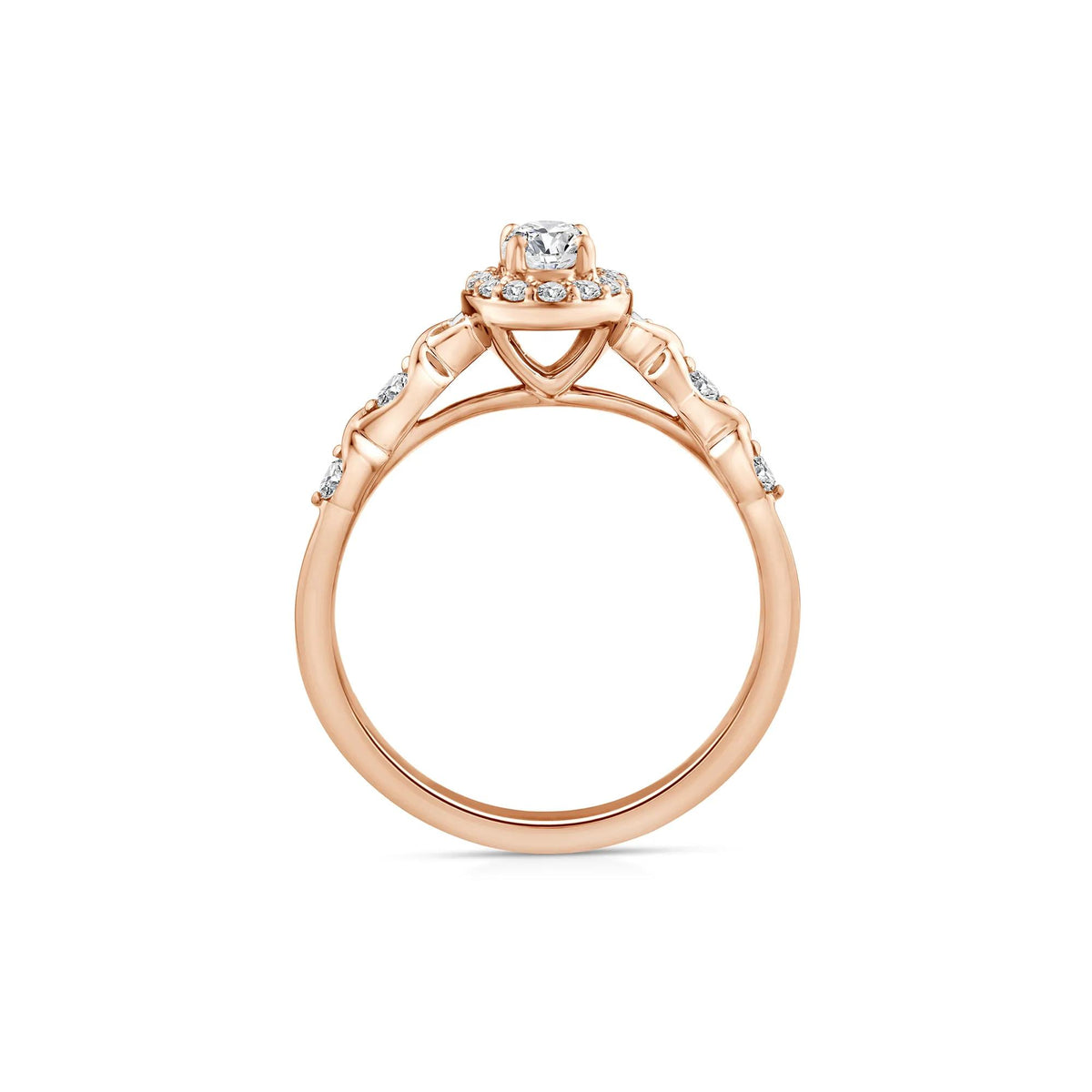 1/2 CT. Tw. Lab Grown Diamond Oval Halo Promise Ring 10K Rose Gold Round Brilliant Cut Size 7