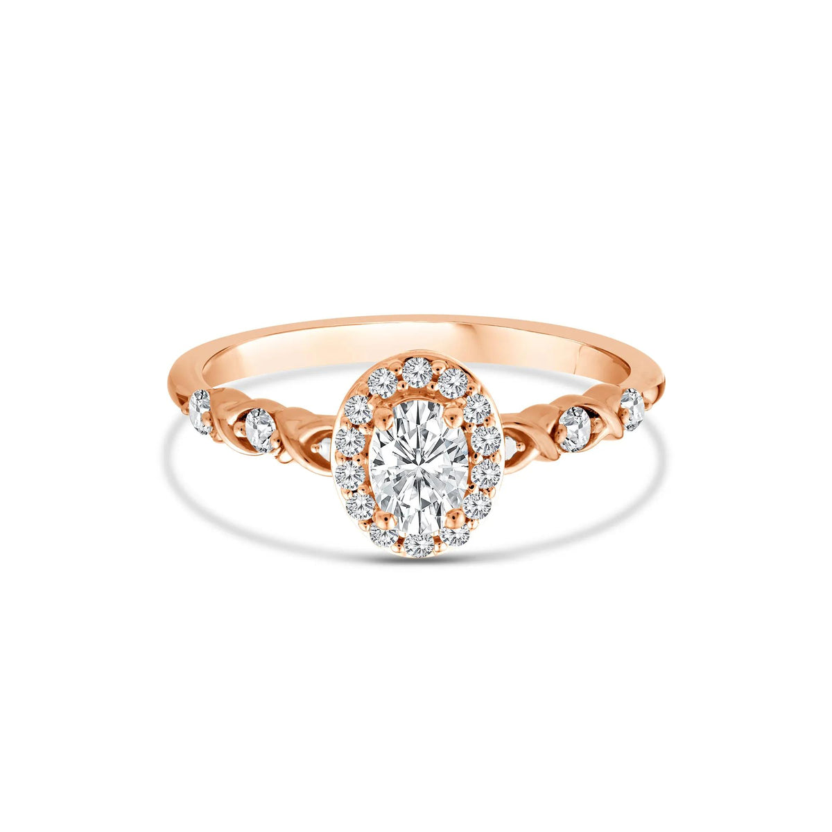1/2 CT. Tw. Lab Grown Diamond Oval Halo Promise Ring 10K Rose Gold Round Brilliant Cut Size 9