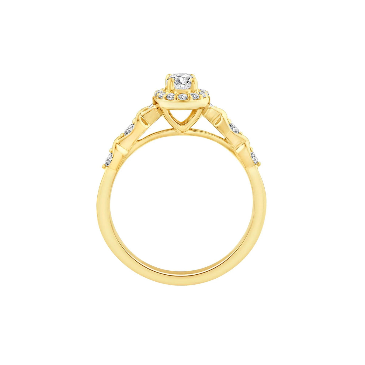 1/2 CT. Tw. Lab Grown Diamond Oval Halo Promise Ring 10K Yellow Gold Round Brilliant Cut Size 8