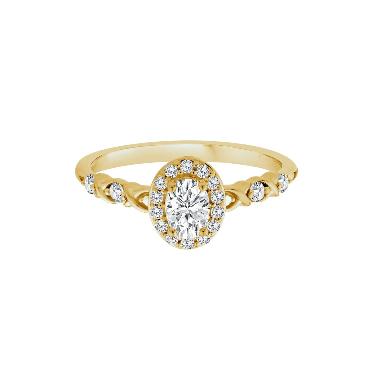 1/2 CT. Tw. Lab Grown Diamond Oval Halo Promise Ring 10K Yellow Gold Round Brilliant Cut Size 8