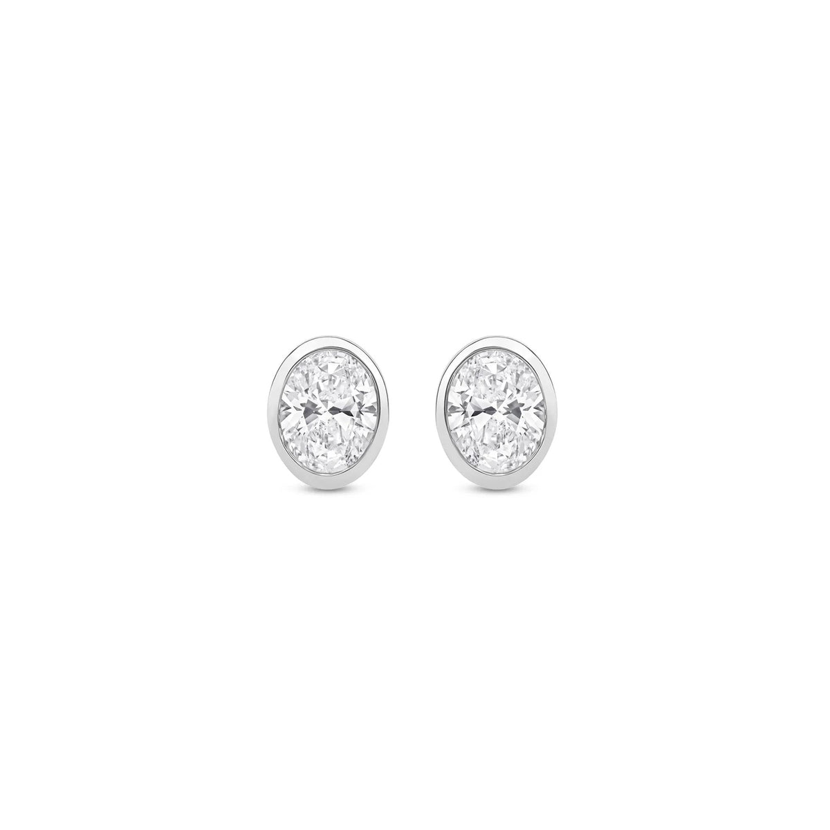1/3 CT. Tw. Lab Grown Diamond Oval-Shaped Bezel-Set Solitaire Stud Earrings 14K White Gold Size 5.00mm