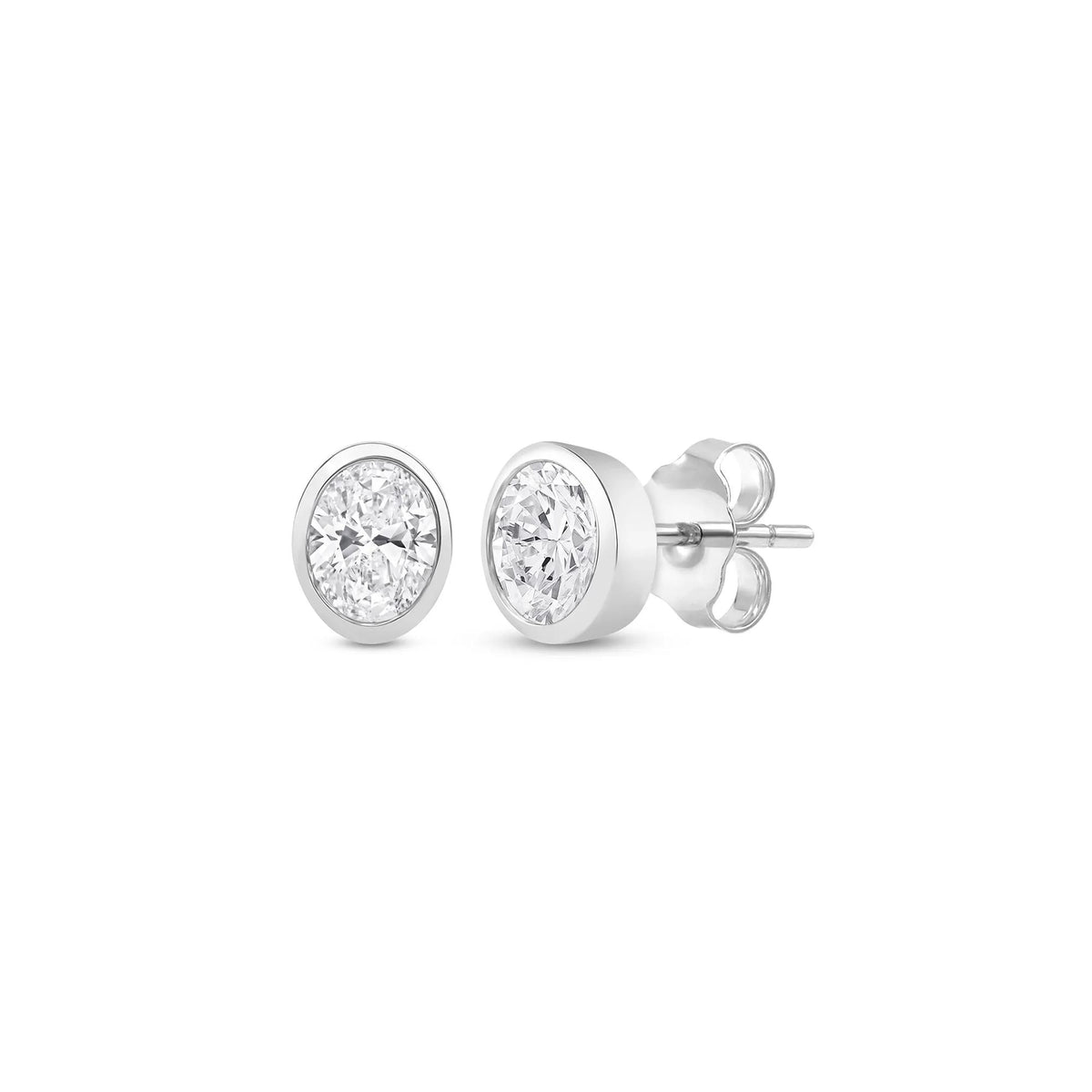 1/3 CT. Tw. Lab Grown Diamond Oval-Shaped Bezel-Set Solitaire Stud Earrings 14K White Gold Size 5.00mm