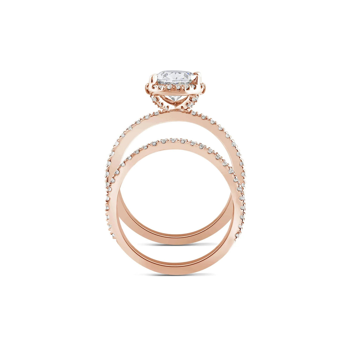 2 3/4 CT. Tw. Lab Grown Diamond Oval-Shaped Halo Bridal Set 14K Rose Gold Ring Round Brilliant Cut Size 9 1mm