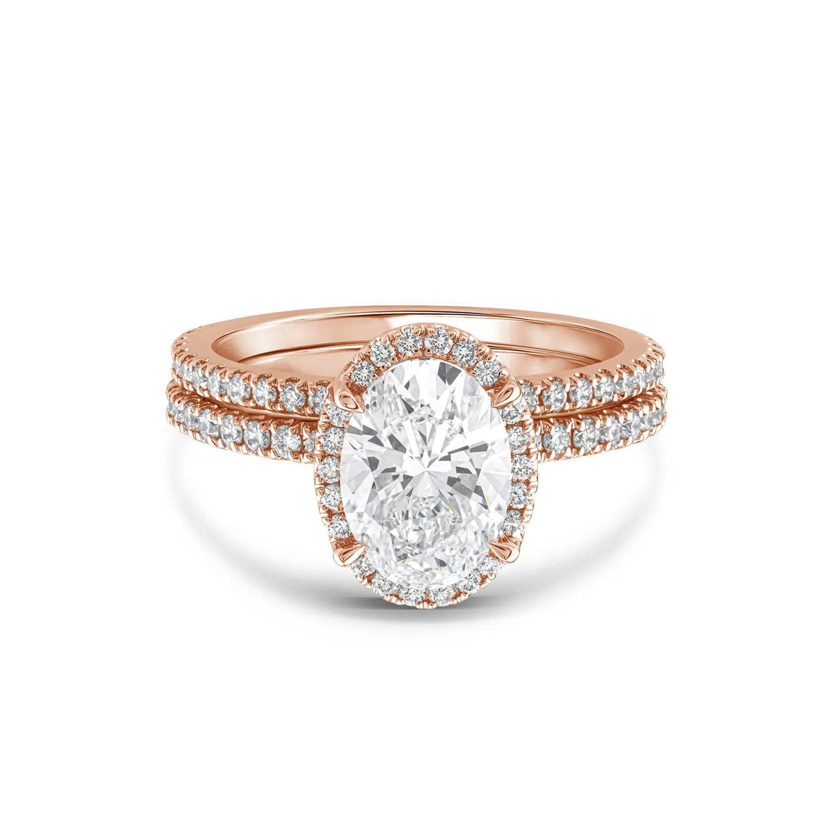 2 3/4 CT. Tw. Lab Grown Diamond Oval-Shaped Halo Bridal Set 14K Rose Gold Ring Round Brilliant Cut Size 9 1mm