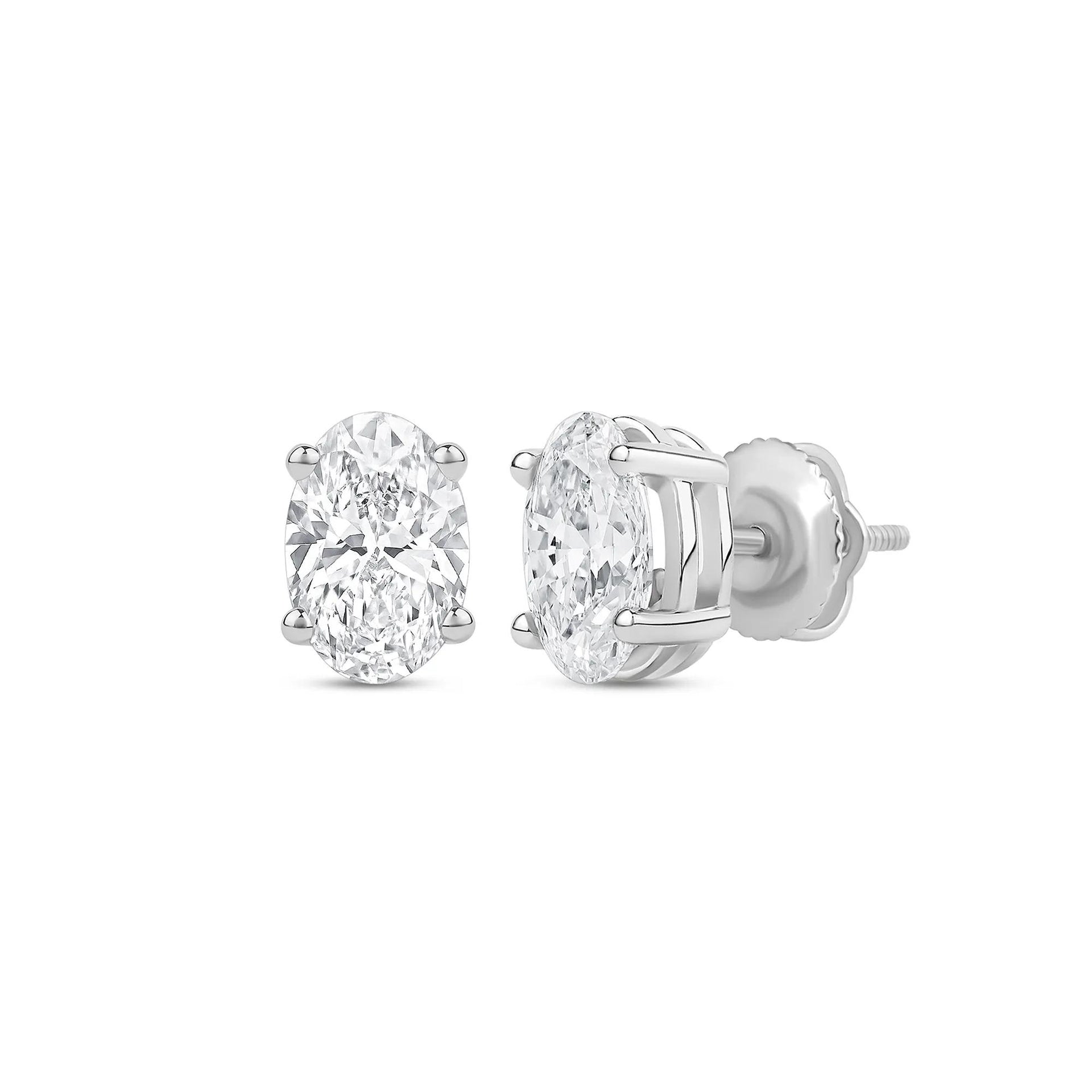 3/4 CT. Tw. Lab Grown Diamond Oval-Shaped Solitaire Stud Earrings 14K White Gold Size 6.50mm