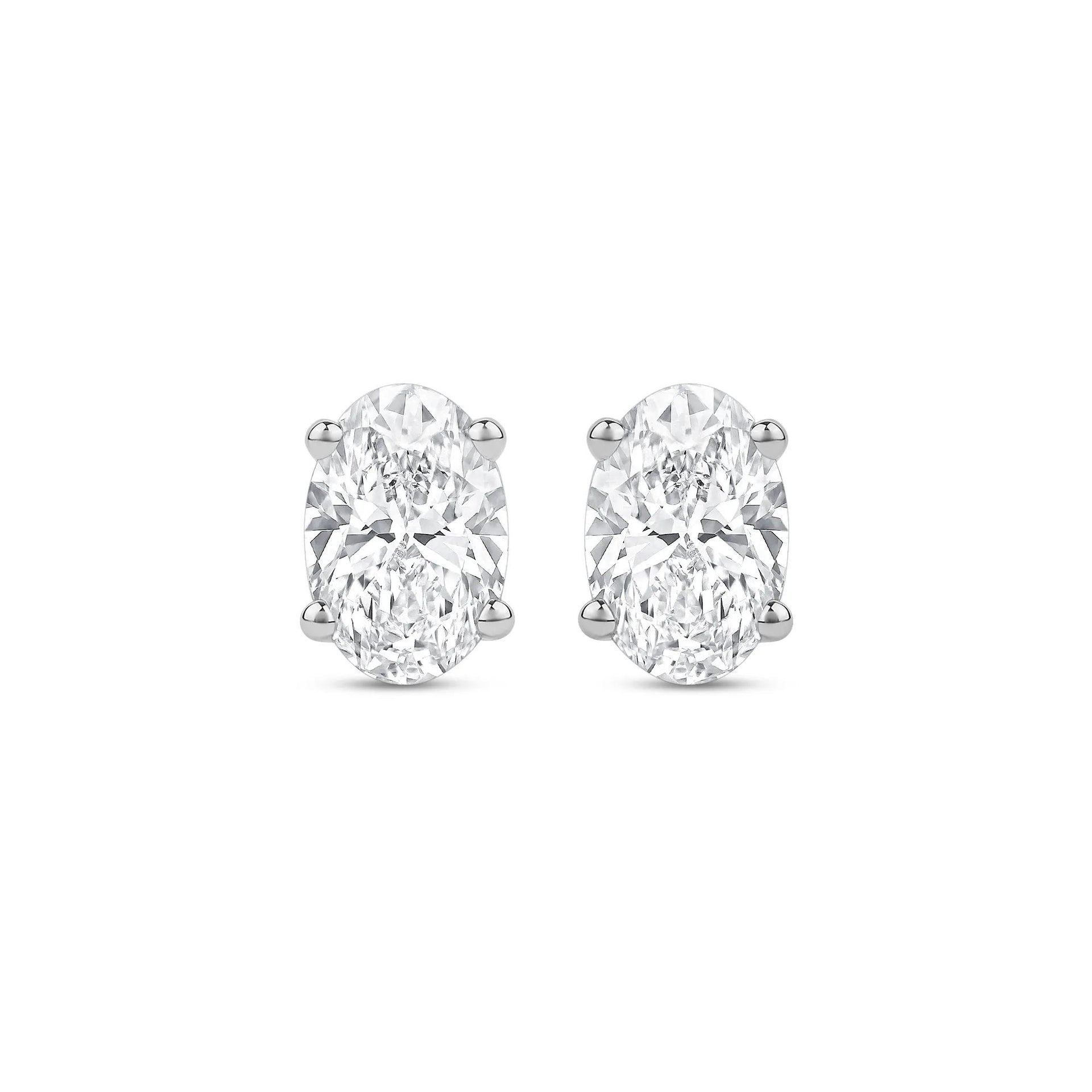 3 CT. Tw. Lab Grown Diamond Oval-Shaped Solitaire Stud Earrings 14K White Gold Size 9.70mm