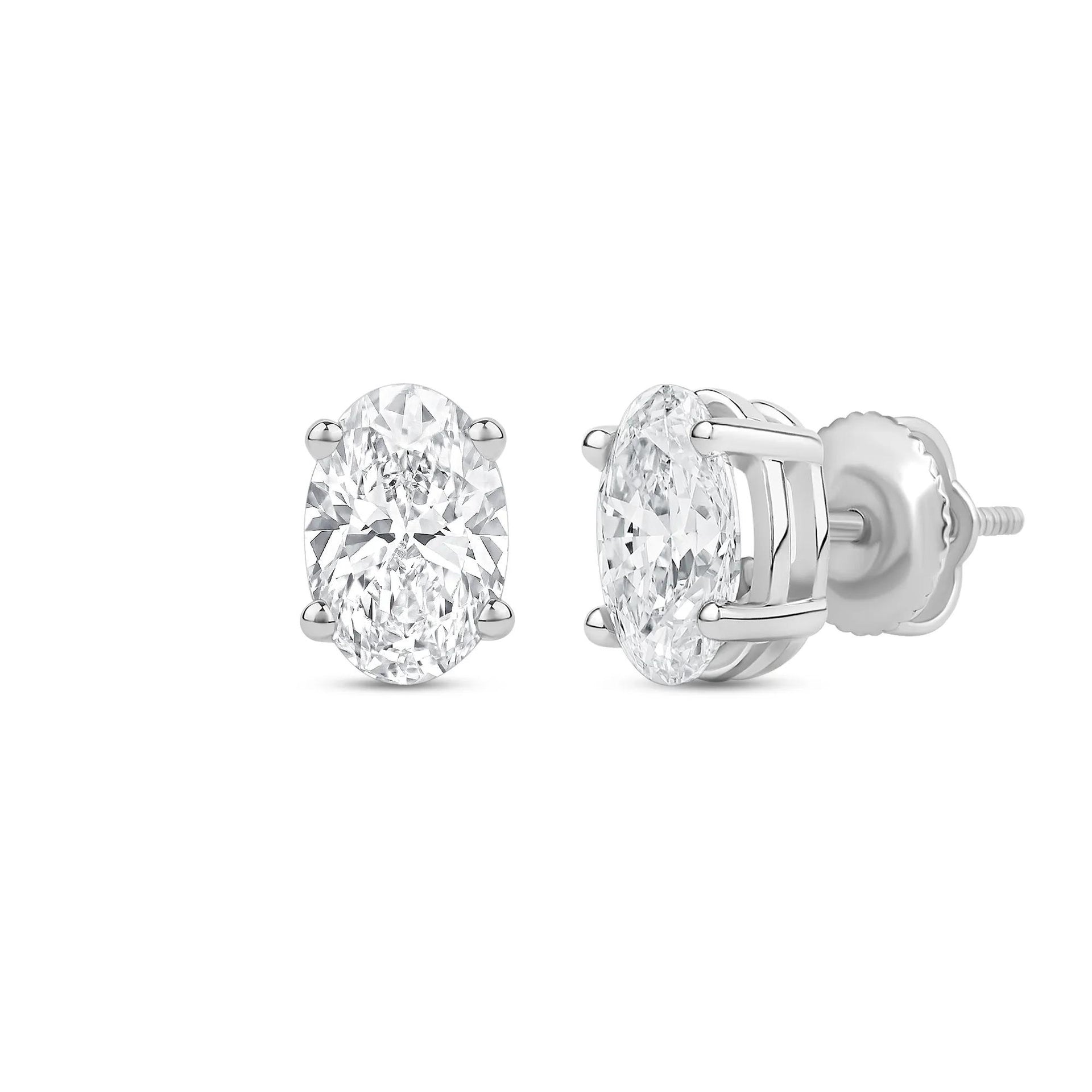 3 CT. Tw. Lab Grown Diamond Oval-Shaped Solitaire Stud Earrings 14K White Gold Size 9.70mm
