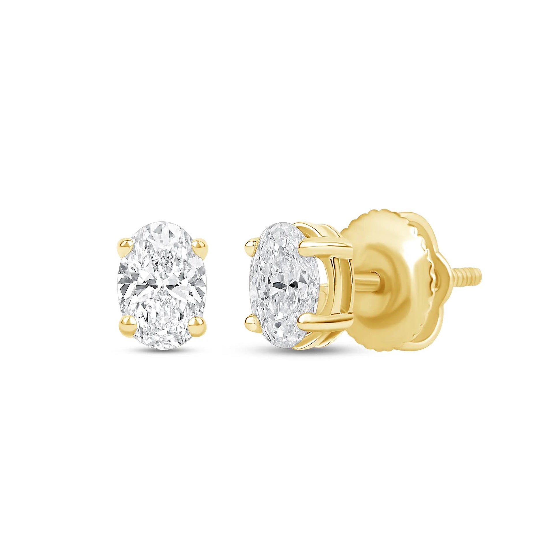 1/2 CT. Tw. Lab Grown Diamond Oval-Shaped Solitaire Stud Earrings 14K Yellow Gold Size 5.60mm