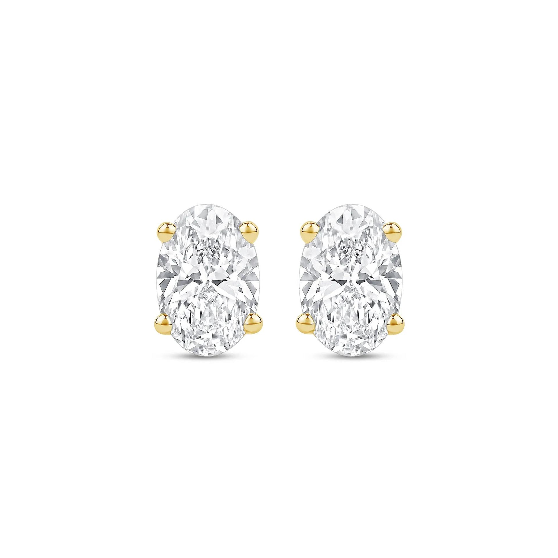 2 CT. Tw. Lab Grown Diamond Oval-Shaped Solitaire Stud Earrings 14K Yellow Gold Size 8.60mm