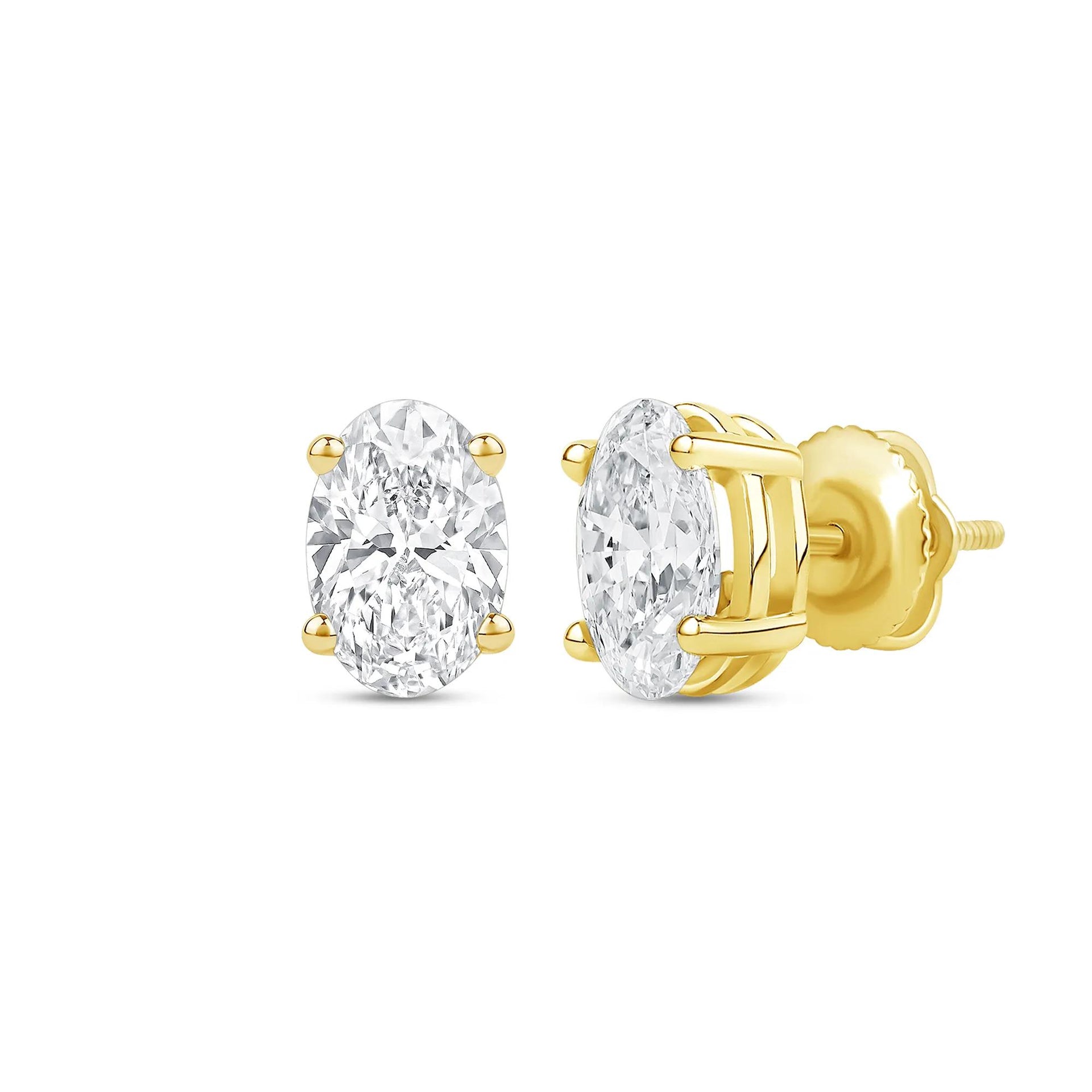 2 CT. Tw. Lab Grown Diamond Oval-Shaped Solitaire Stud Earrings 14K Yellow Gold Size 8.60mm