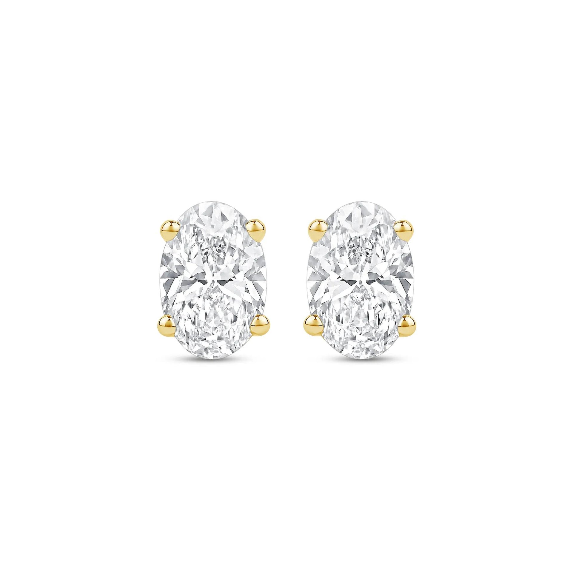 3 CT. Tw. Lab Grown Diamond Oval-Shaped Solitaire Stud Earrings 14K Yellow Gold Size 9.70mm