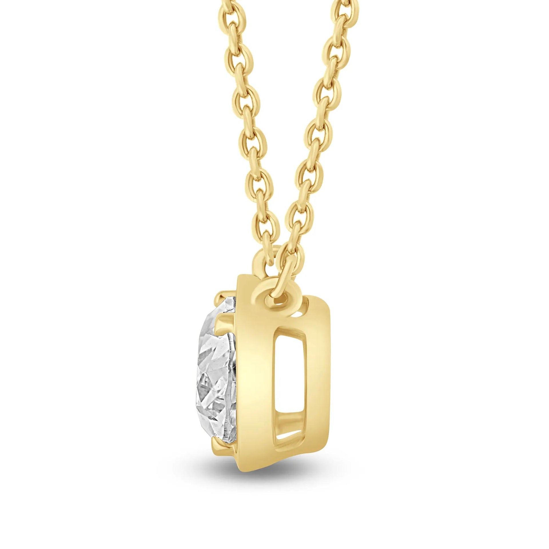 Lab Grown Diamond Oval Solitaire Pendant Necklace 14K Yellow Gold (1/2 CTW.) Size 18"