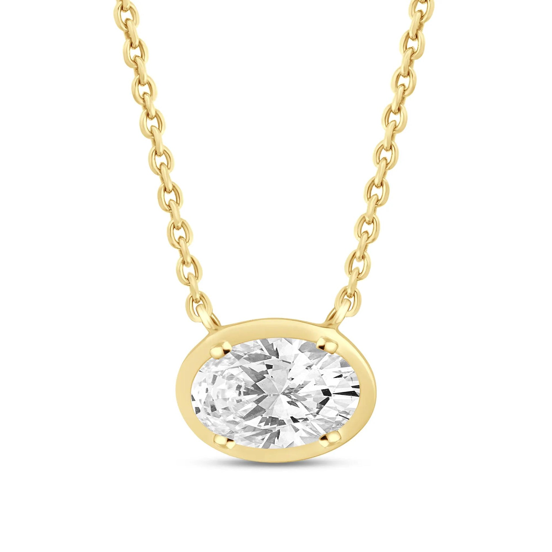 Lab Grown Diamond Oval Solitaire Pendant Necklace 14K Yellow Gold (1/2 CTW.) Size 18"