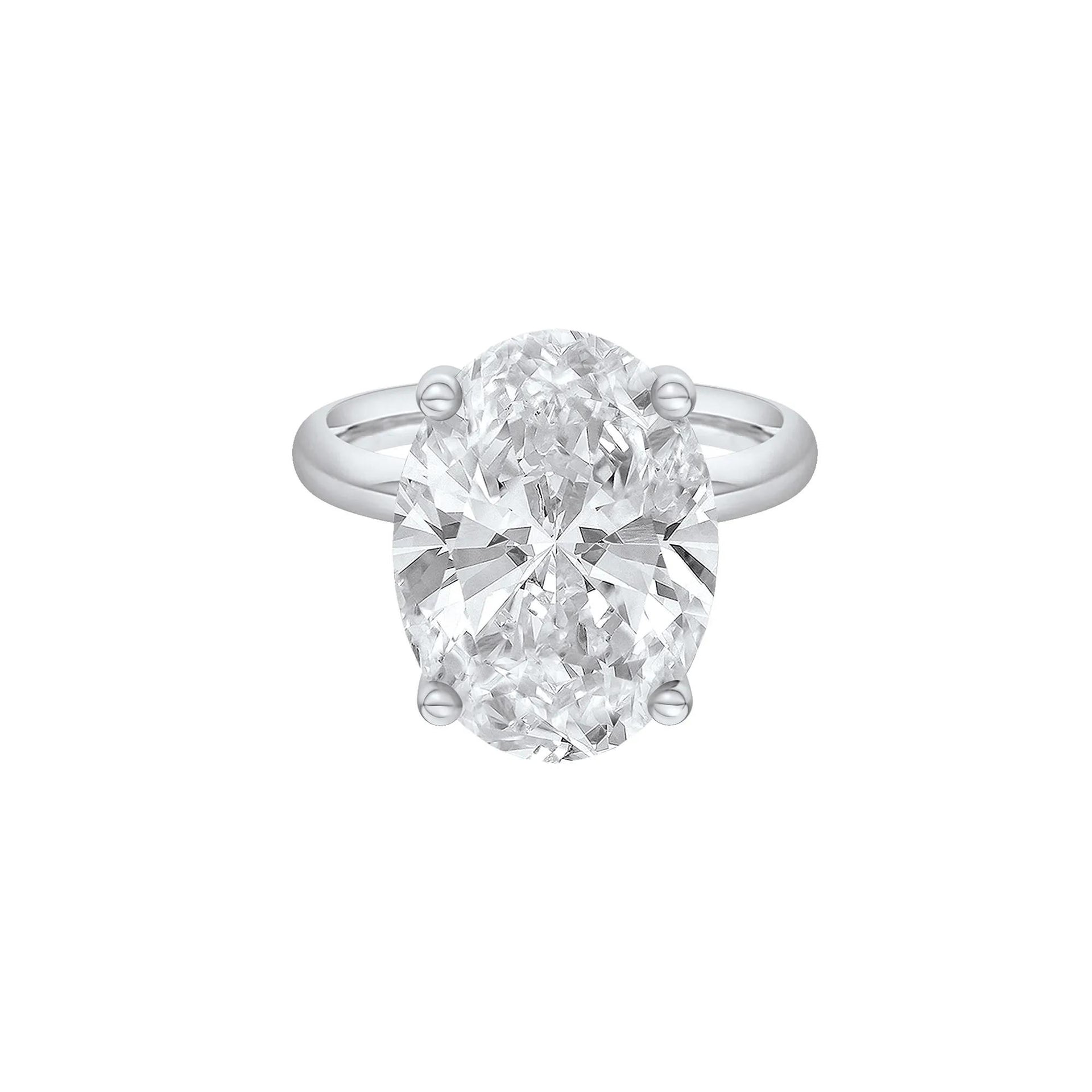 Lab Grown Diamond Oval Solitaire Ring 14K White Gold (10 CT.) Size 11.5 2mm