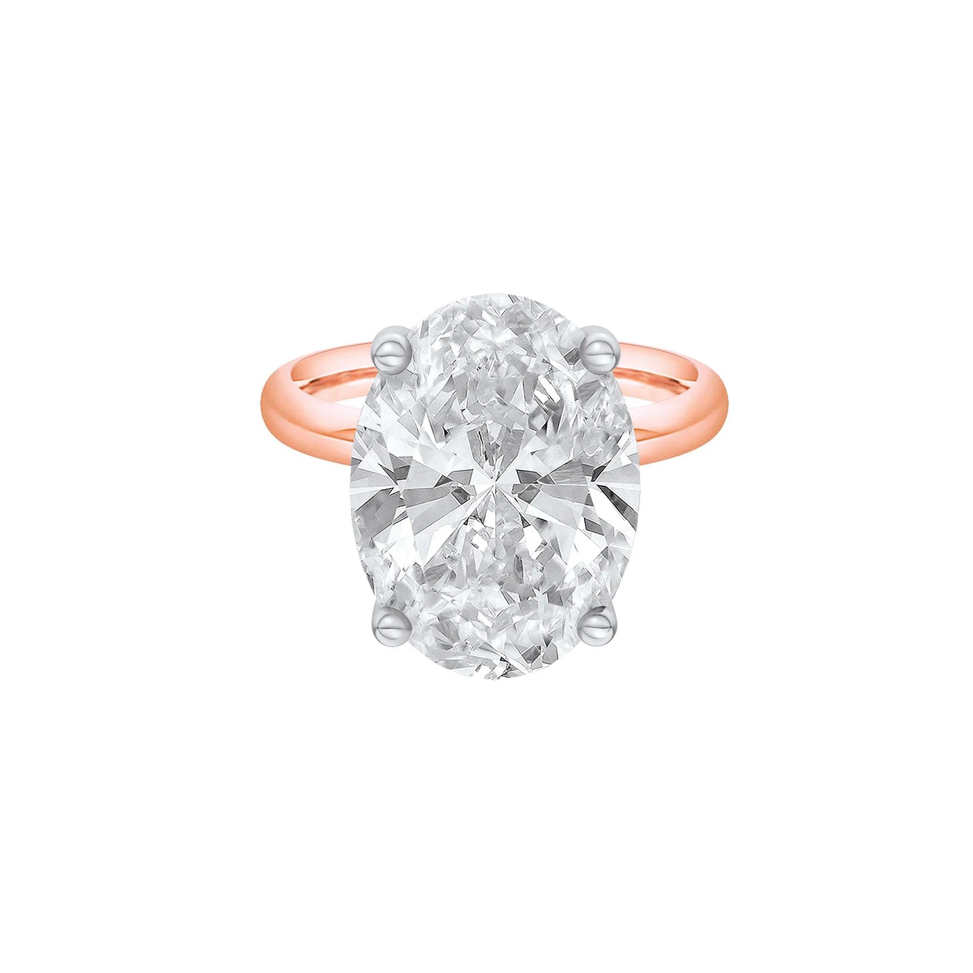Lab Grown Diamond Oval Solitaire Ring 14K Rose & White Gold (10 CT.) Size 5 2mm