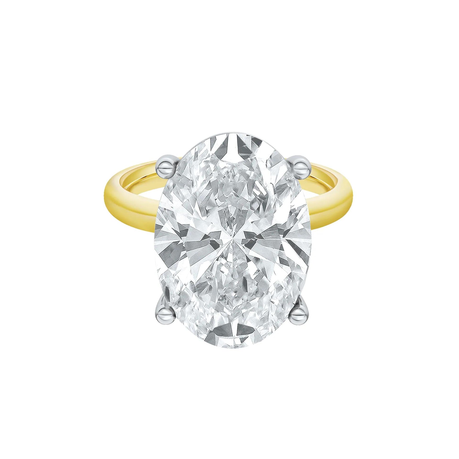 Lab Grown Diamond Oval Solitaire Ring 14K Yellow & White Gold (8 CT.) Size 12 2mm