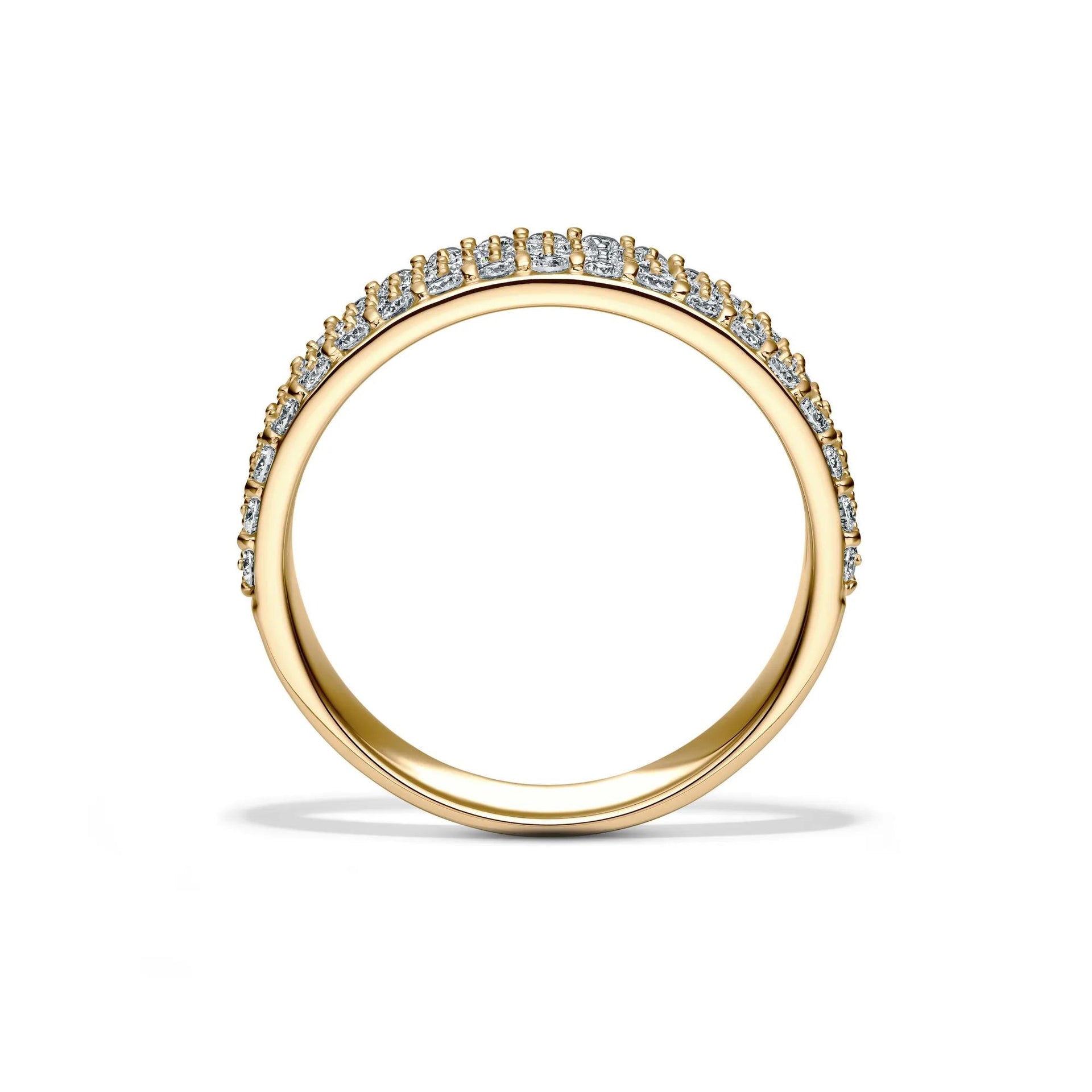 1 CT. Tw. Lab Grown Diamond Pave Multi-Row Band Ring 14K Yellow Gold Round Brilliant Cut Size 8 6mm