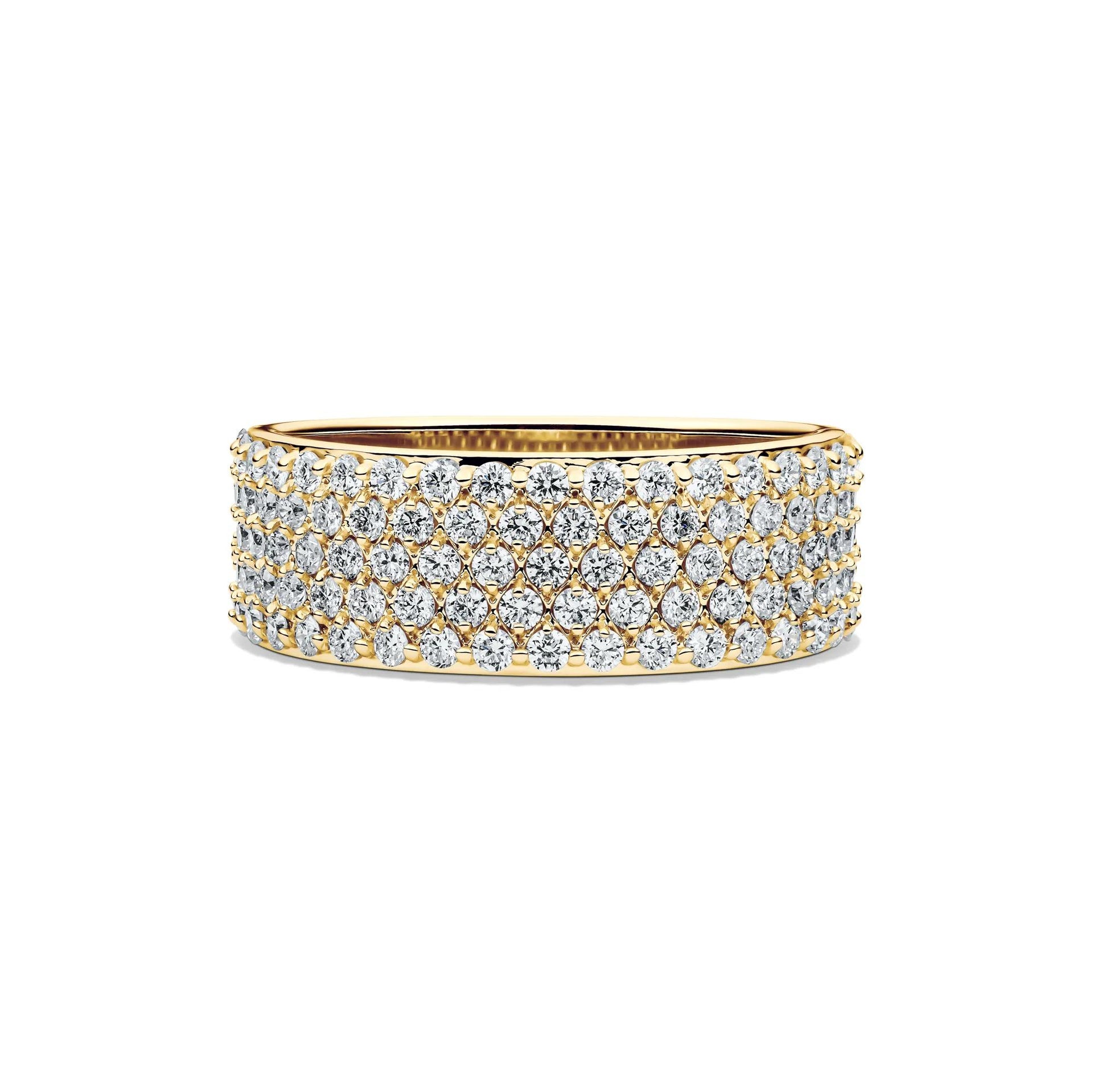 1 CT. Tw. Lab Grown Diamond Pave Multi-Row Band Ring 14K Yellow Gold Round Brilliant Cut Size 8 6mm