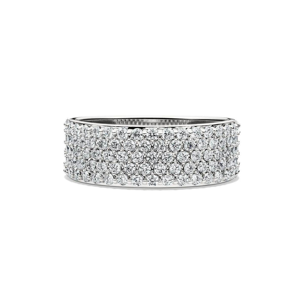 1 CT. Tw. Lab Grown Diamond Pave Multi Row Band Ring 14K White Gold Round Brilliant Cut Size 5 6mm