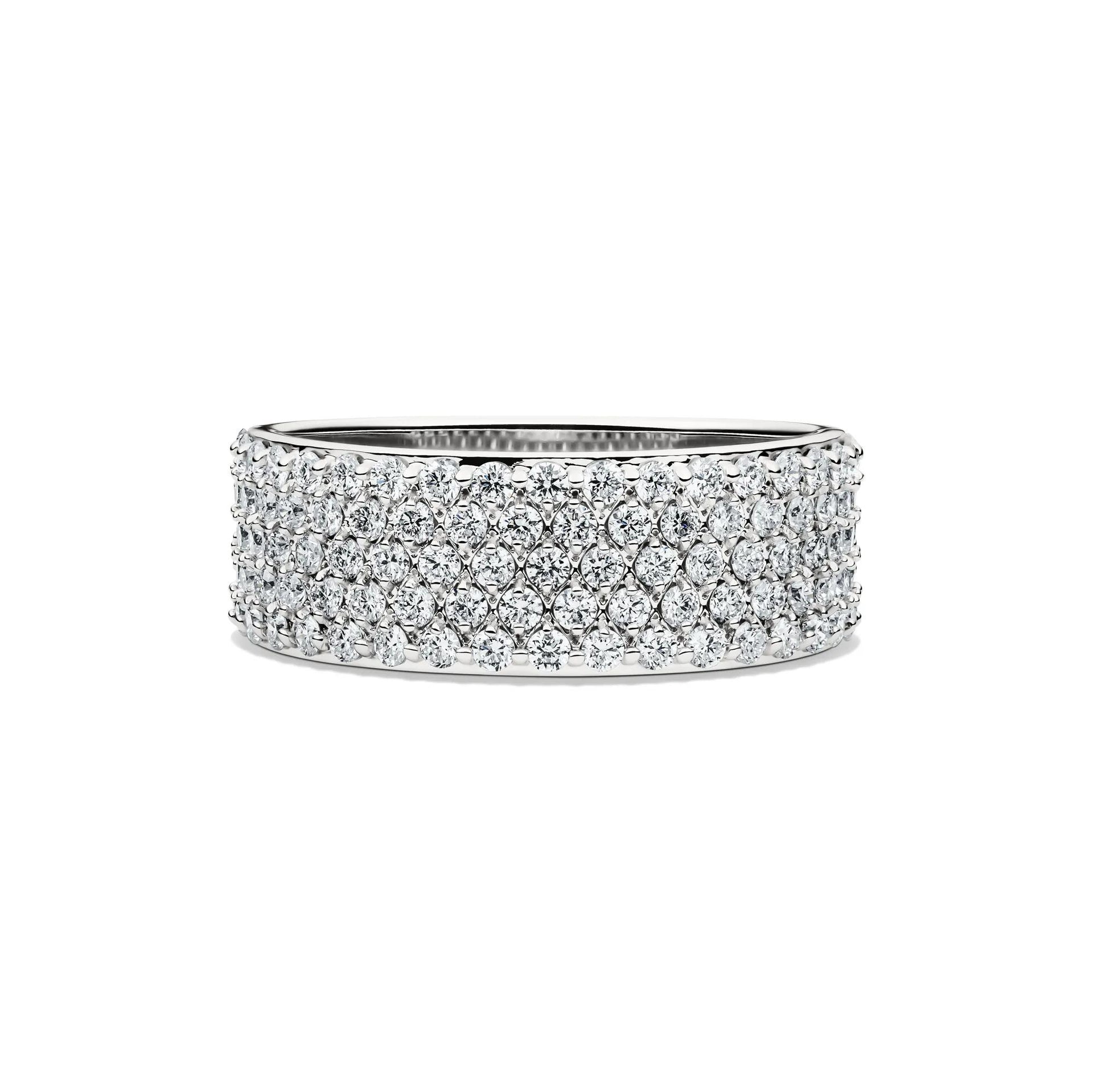 1 CT. Tw. Lab Grown Diamond Pave Multi Row Band Ring 14K White Gold Round Brilliant Cut Size 7 6mm