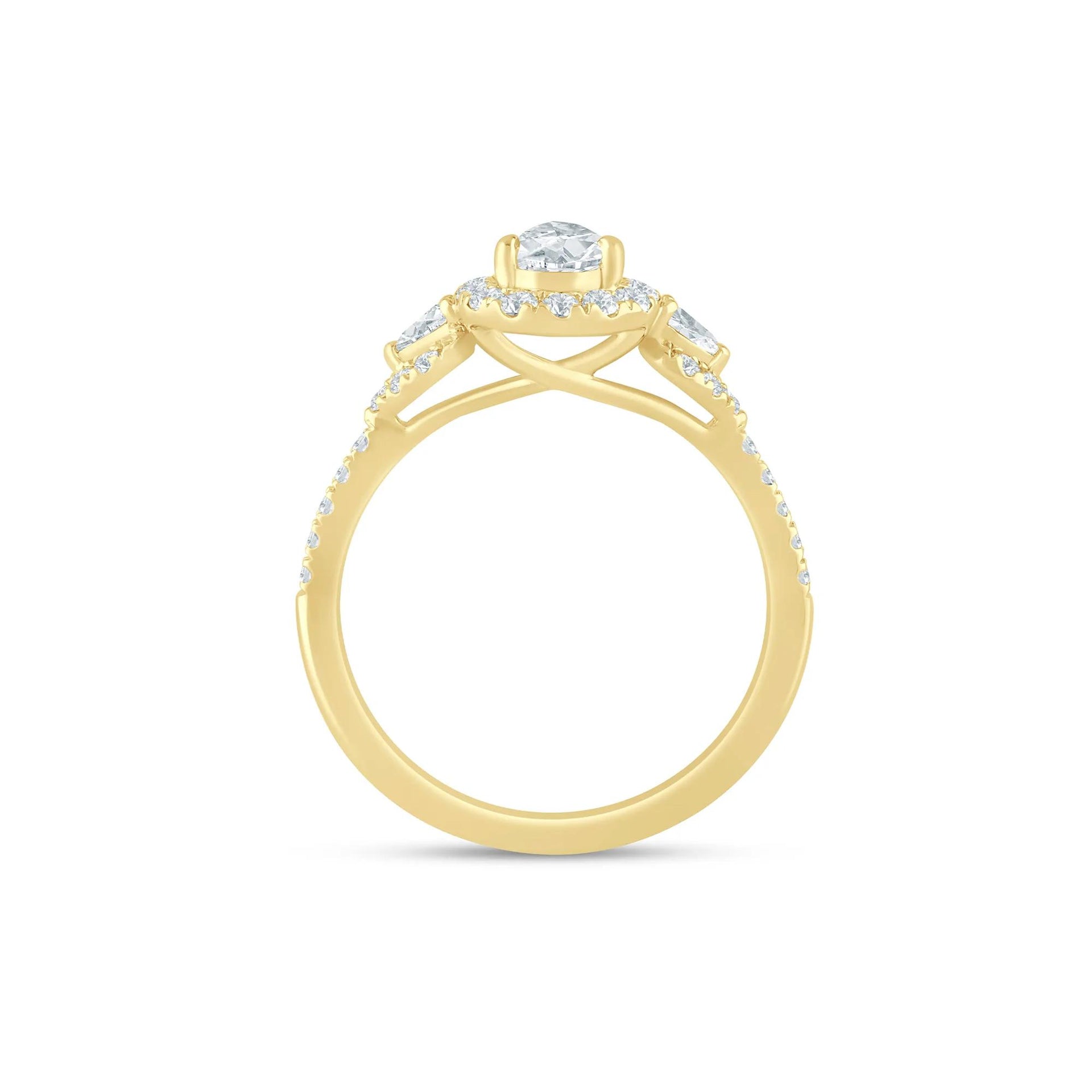 1 CT. Tw. Lab Grown Diamond Pear Engagement Ring 14K Yellow Gold Round Brilliant Cut Size 7.5 1.5mm