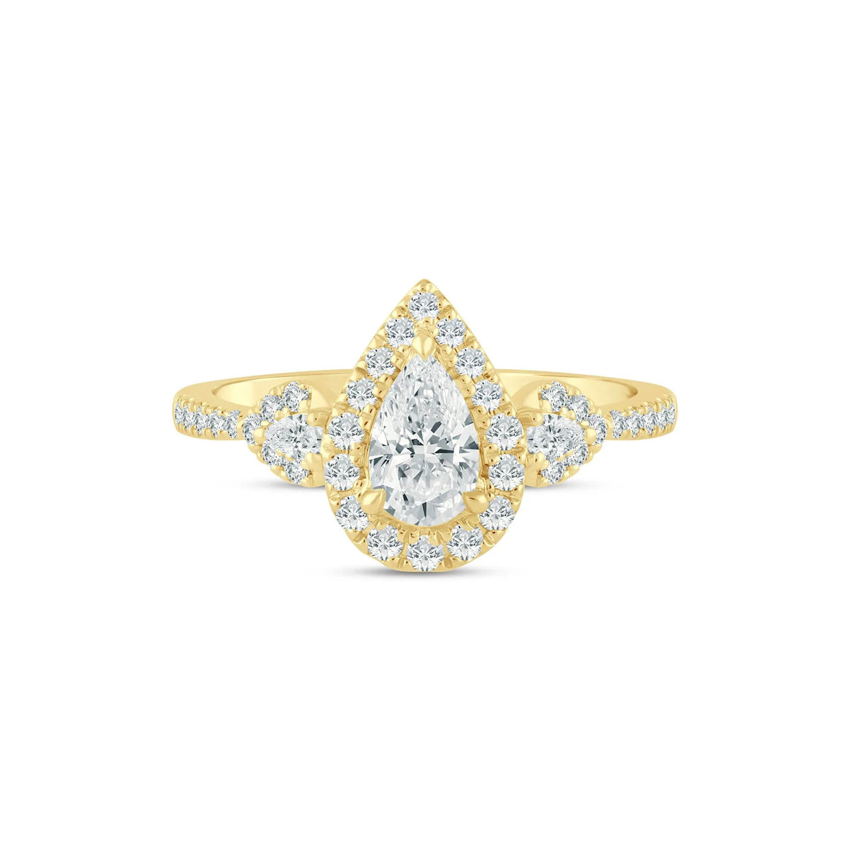 1 CT. Tw. Lab Grown Diamond Pear Engagement Ring 14K Yellow Gold Round Brilliant Cut Size 7.5 1.5mm