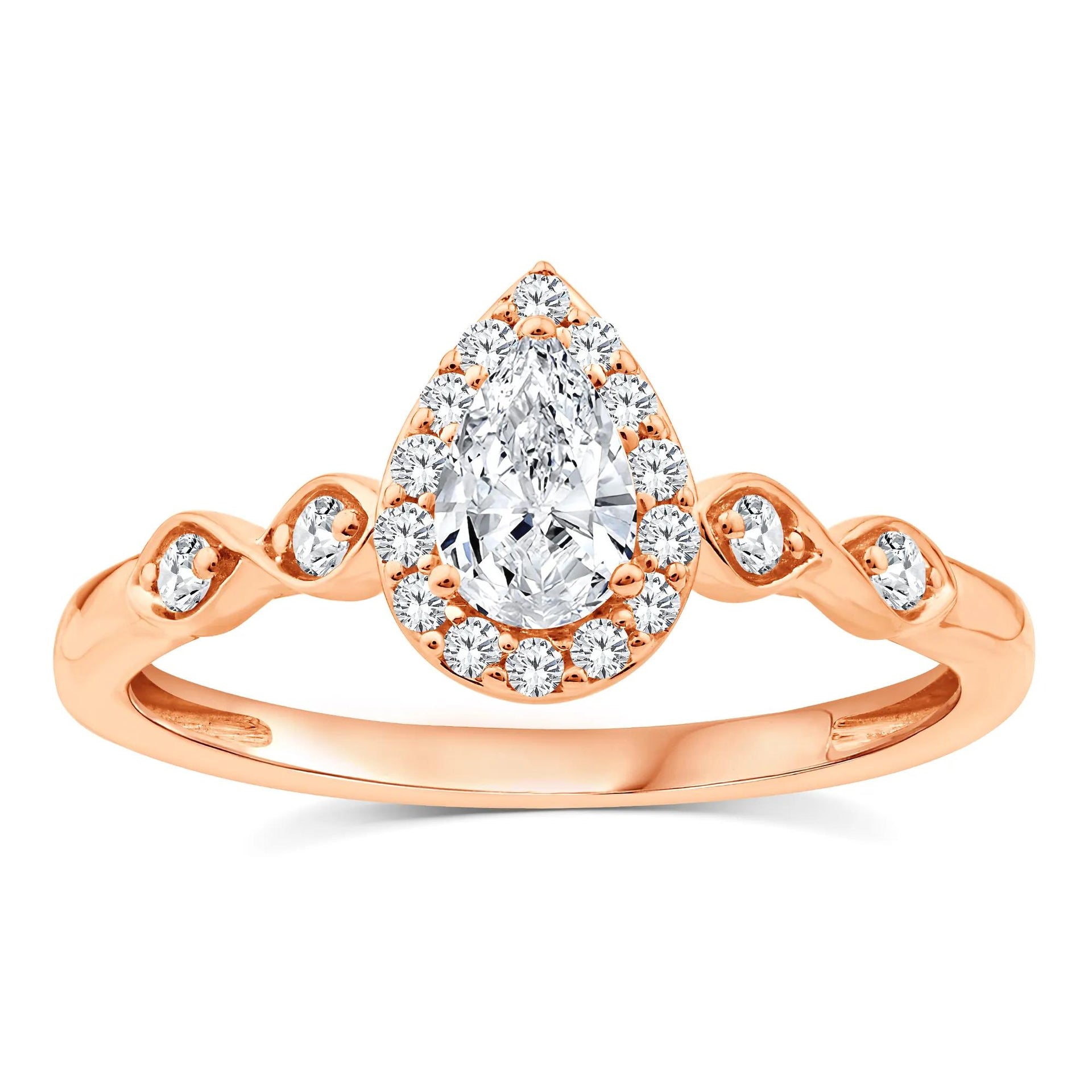 1/2 CT. Tw. Lab Grown Diamond Pear Promise Ring 10K Rose Gold Size 9.5 1mm