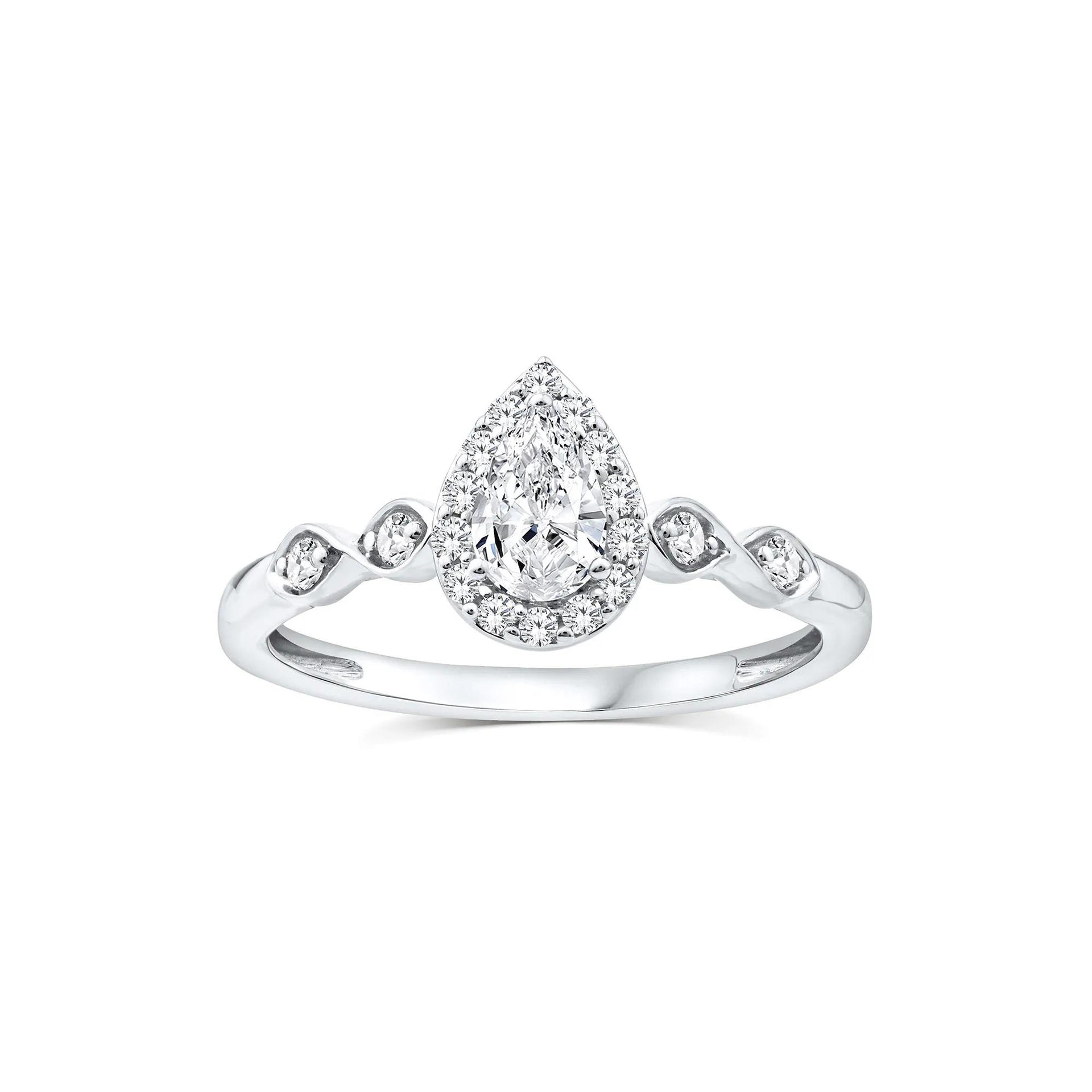 1/2 CT. Tw. Lab Grown Diamond Pear Promise Ring 10K White Gold Size 7 1mm