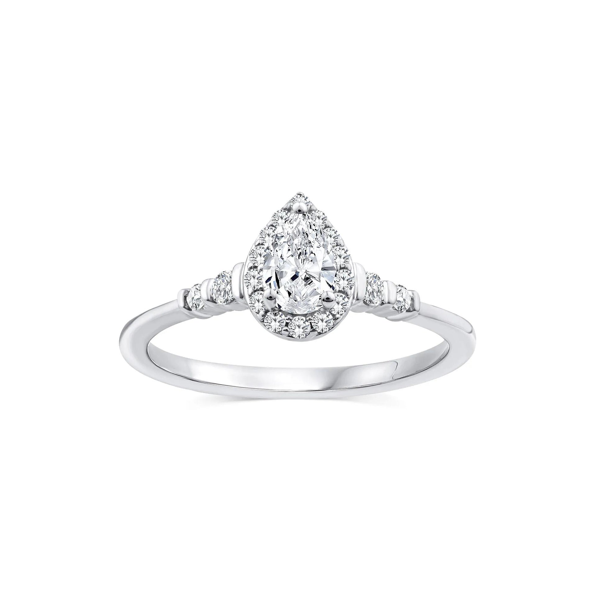 1/2 CT. Tw. Lab Grown Diamond Pear Promise Ring 10K White Gold Size 6.5 1mm