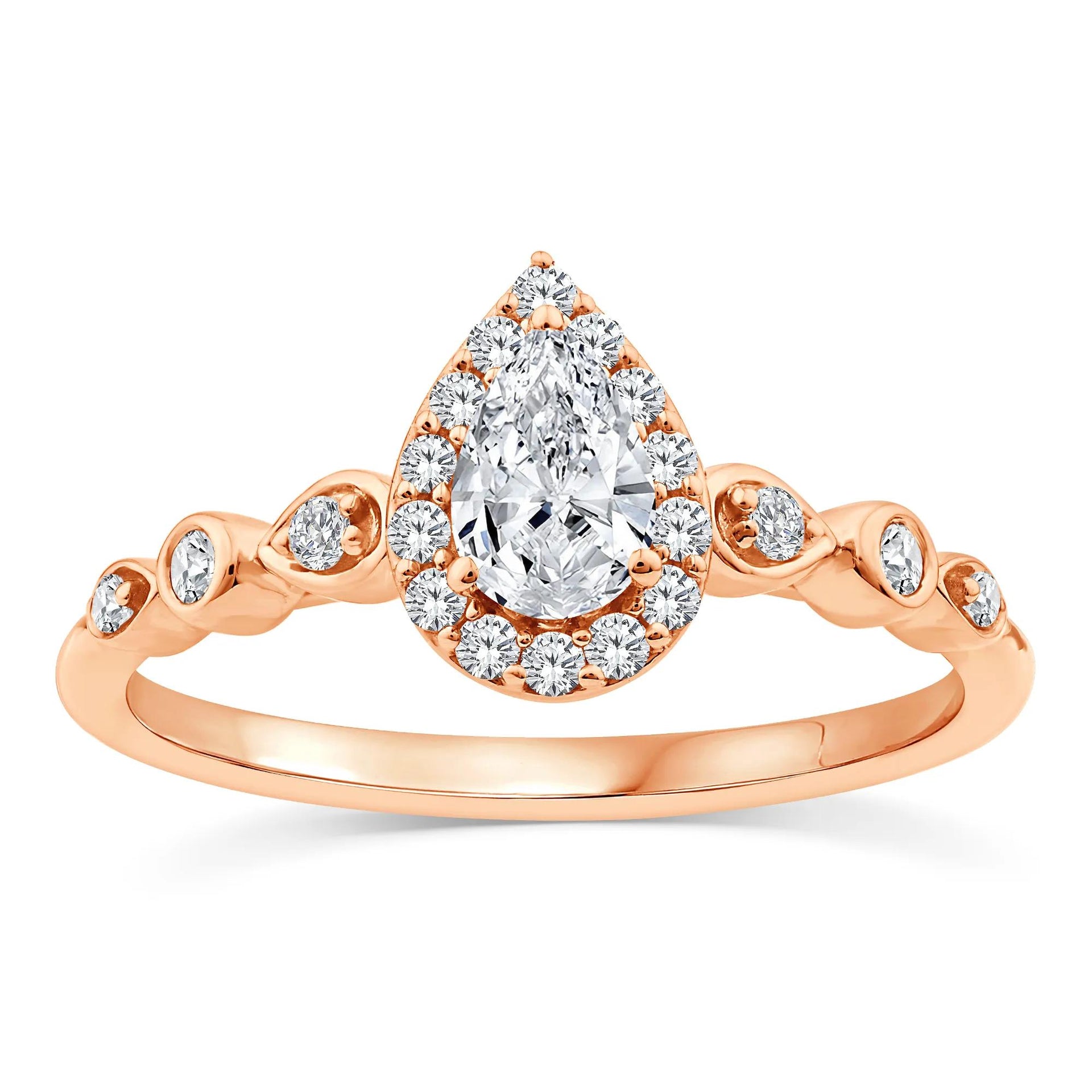 1/2 CT. Tw. Lab Grown Diamond Pear Promise Ring 10K Rose Gold Size 7 1mm