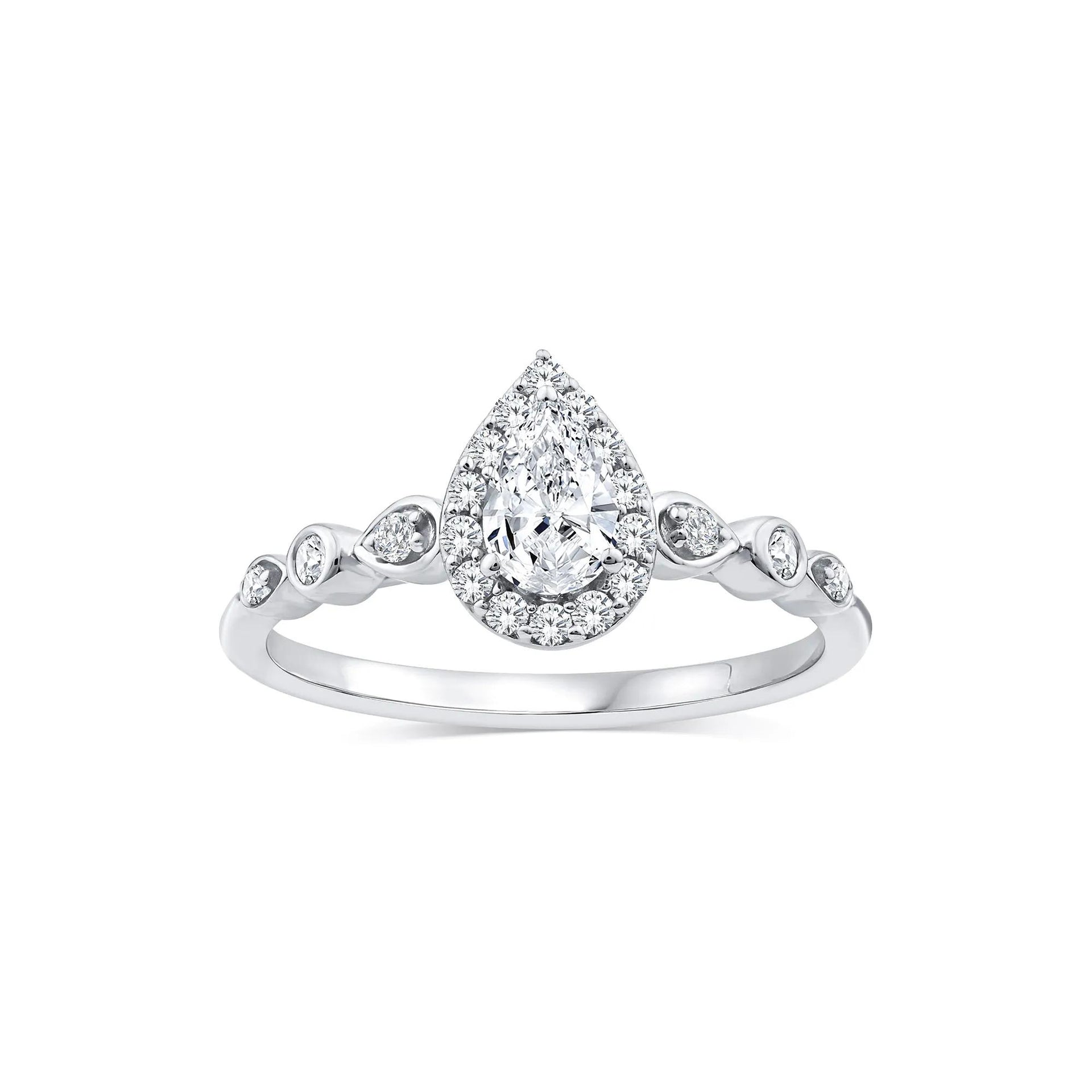 1/2 CT. Tw. Lab Grown Diamond Pear Promise Ring 10K White Gold Size 9.5 1mm