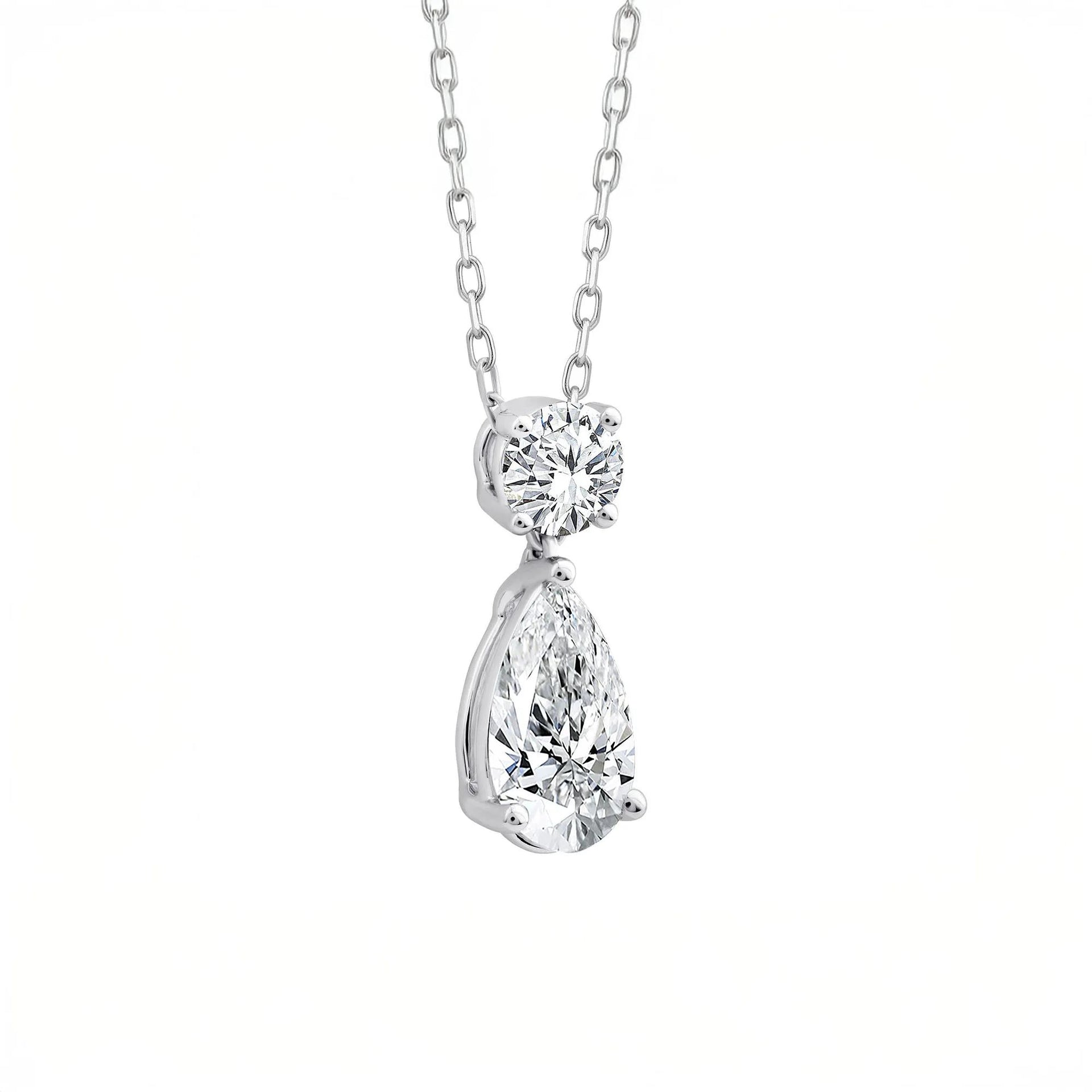 1/2 CT. Tw. Lab Grown Diamond Pear-Shaped and Round Necklace 10K White Gold Size 18"