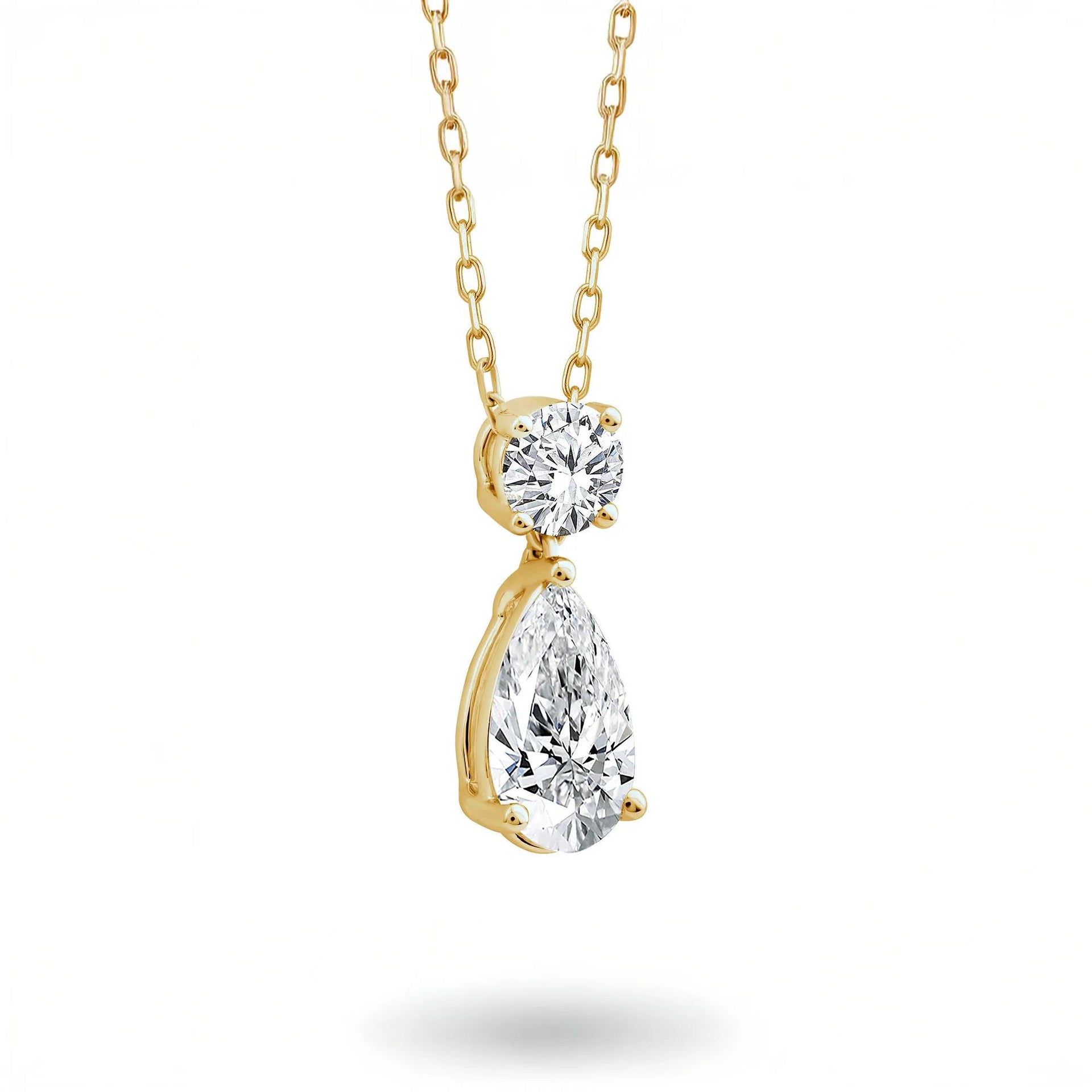 1/2 CT. Tw. Lab Grown Diamond Pear-Shaped and Round Necklace 10K Yellow Gold Size 18"