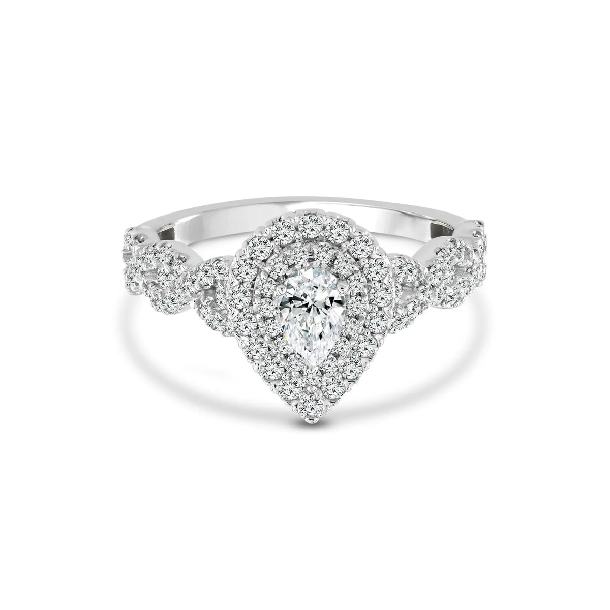 1 CT. Tw. Lab Grown Diamond Pear-Shaped Engagement Ring 10K White Gold Round Brilliant Cut Size 9 1mm