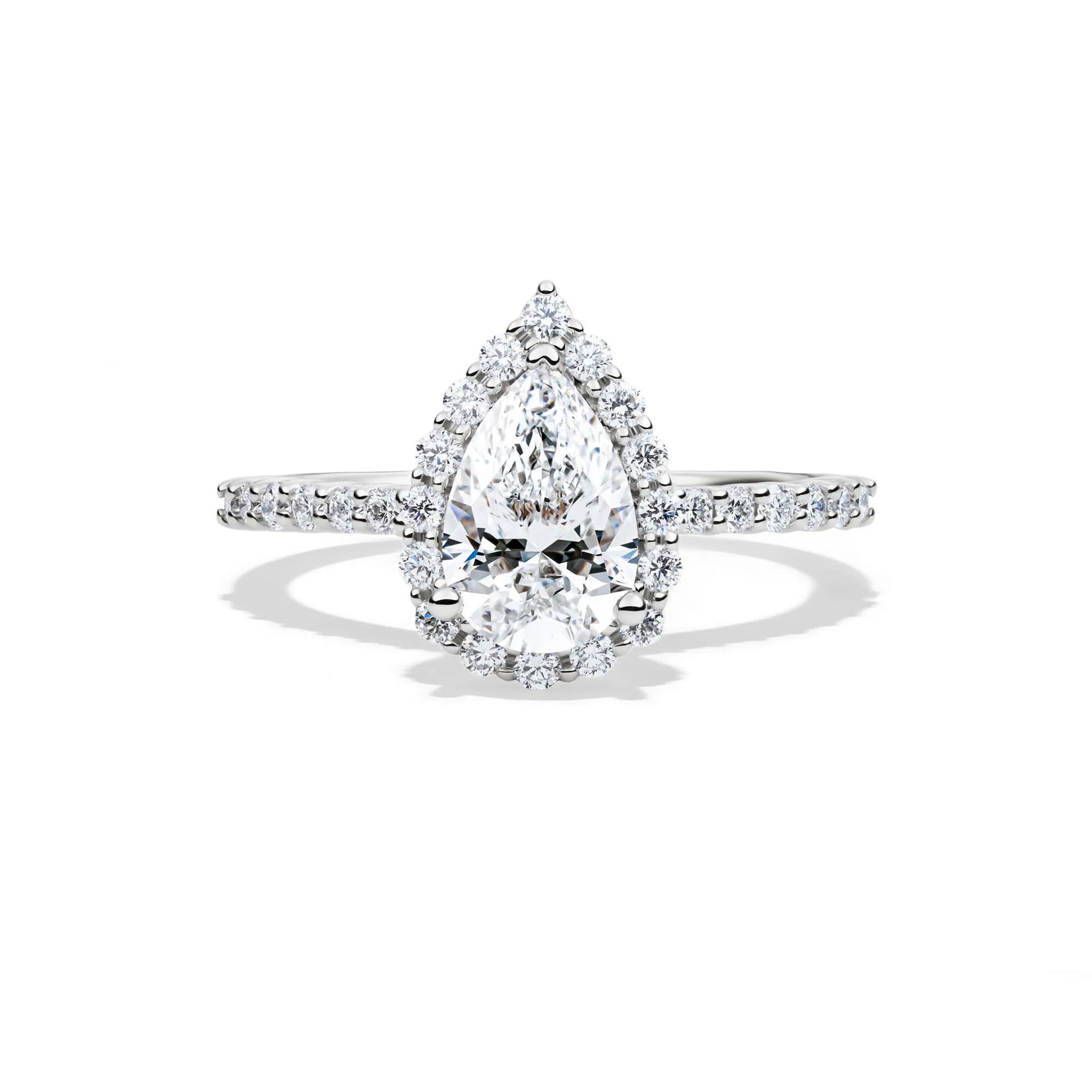 1 3/4 CT. Tw. Lab Grown Diamond Pear-Shaped Halo Engagement Ring 14K White Gold Round Brilliant Cut Size 7.5 1mm