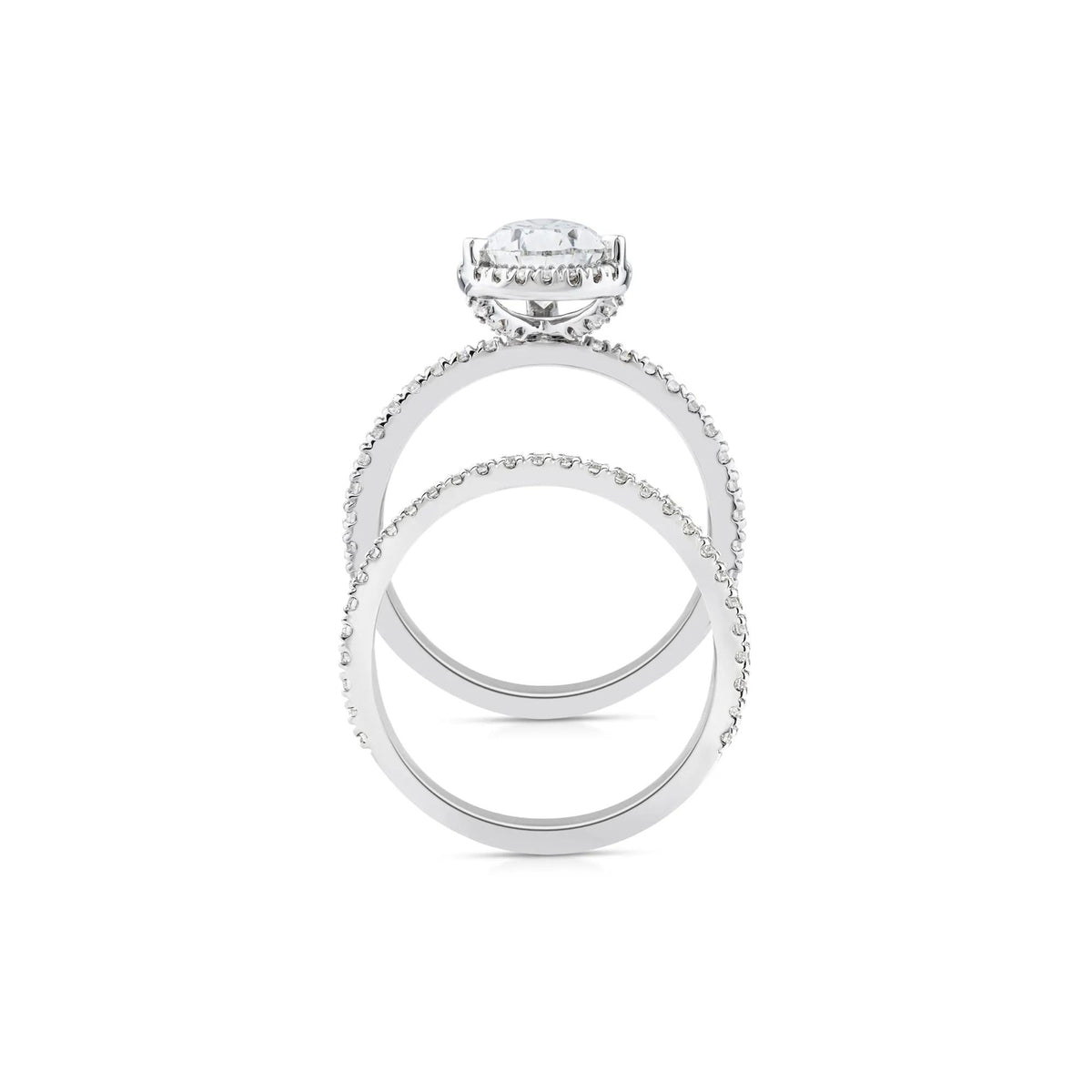 2 3/4 CT. Tw. Lab Grown Diamond Pear-Shaped Halo Bridal Set 14K White Gold Ring Round Brilliant Cut Size 7 1mm