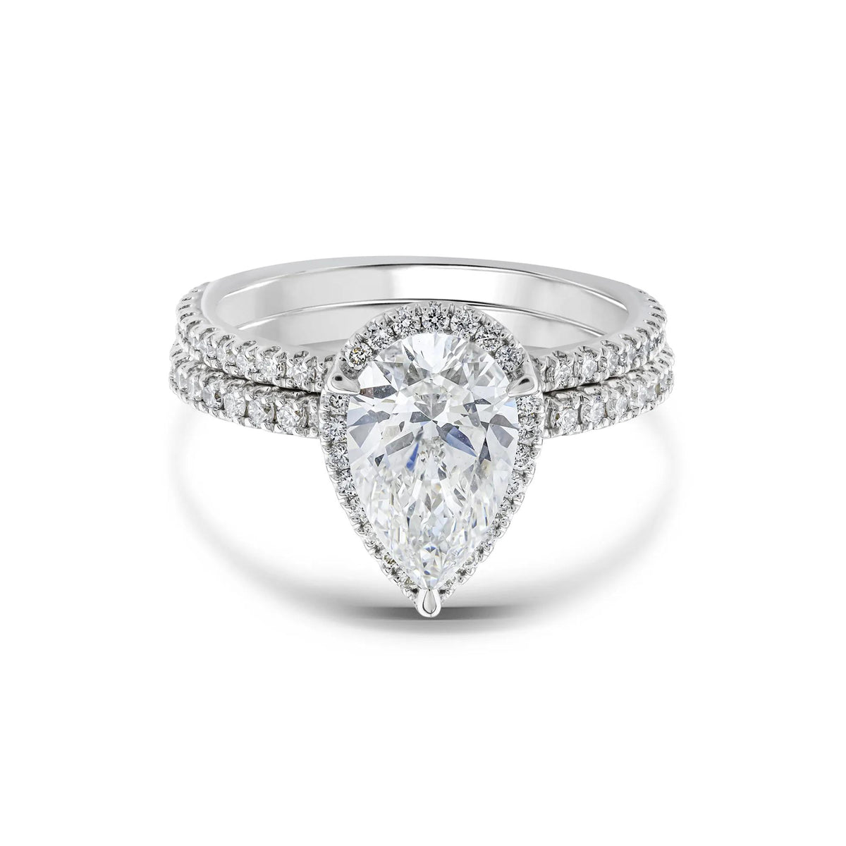 2 3/4 CT. Tw. Lab Grown Diamond Pear-Shaped Halo Bridal Set 14K White Gold Ring Round Brilliant Cut Size 7 1mm