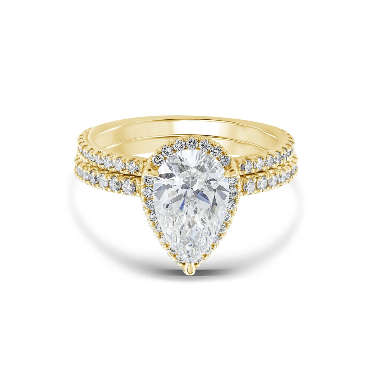 2 3/4 CT. Tw. Lab Grown Diamond Pear-Shaped Halo Bridal Set 14K Yellow Gold Ring Size 5.5 1mm