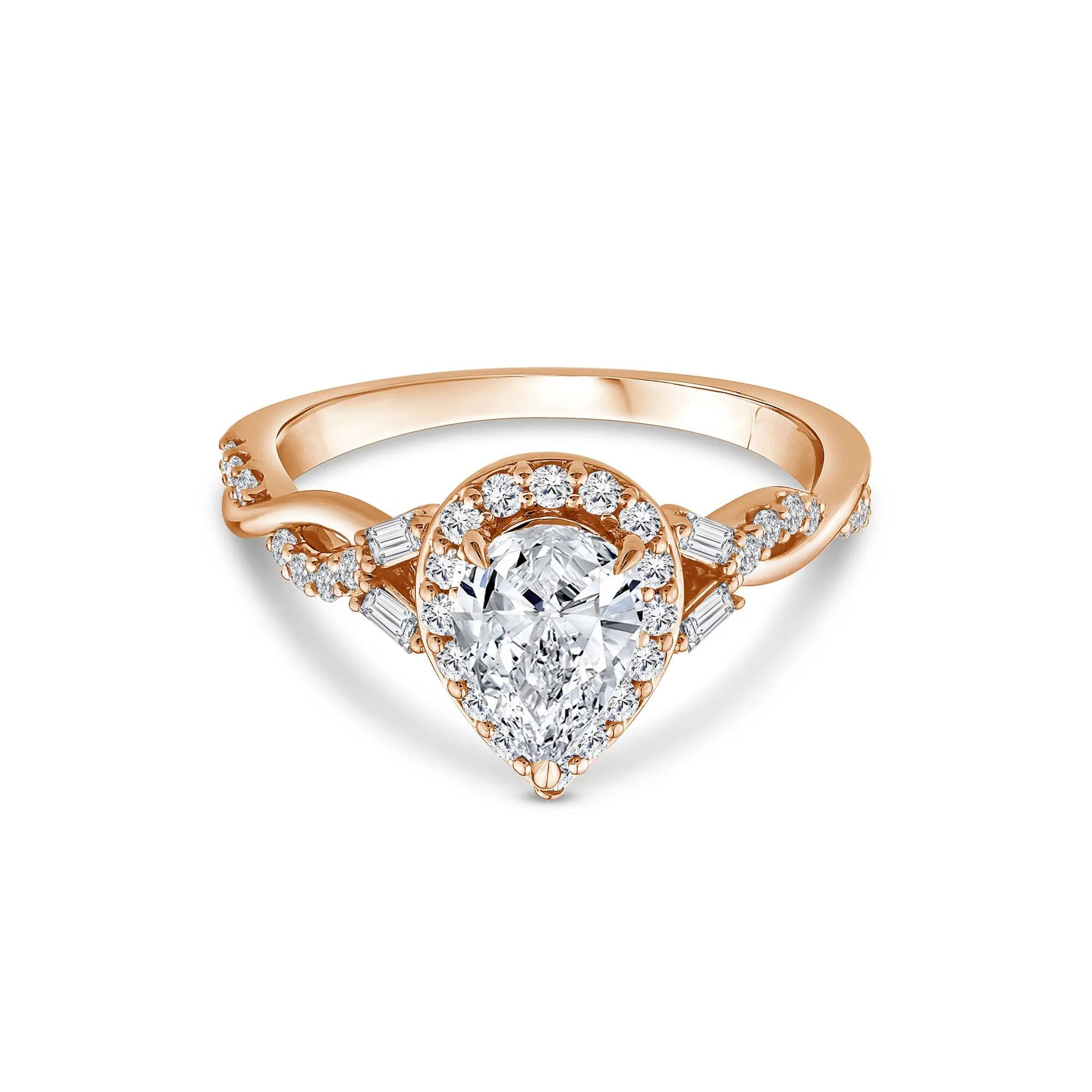 1 CT. Tw. Lab Grown Diamond Pear-Shaped Halo Engagement Ring 10K Rose Gold Round Brilliant Cut Size 8
