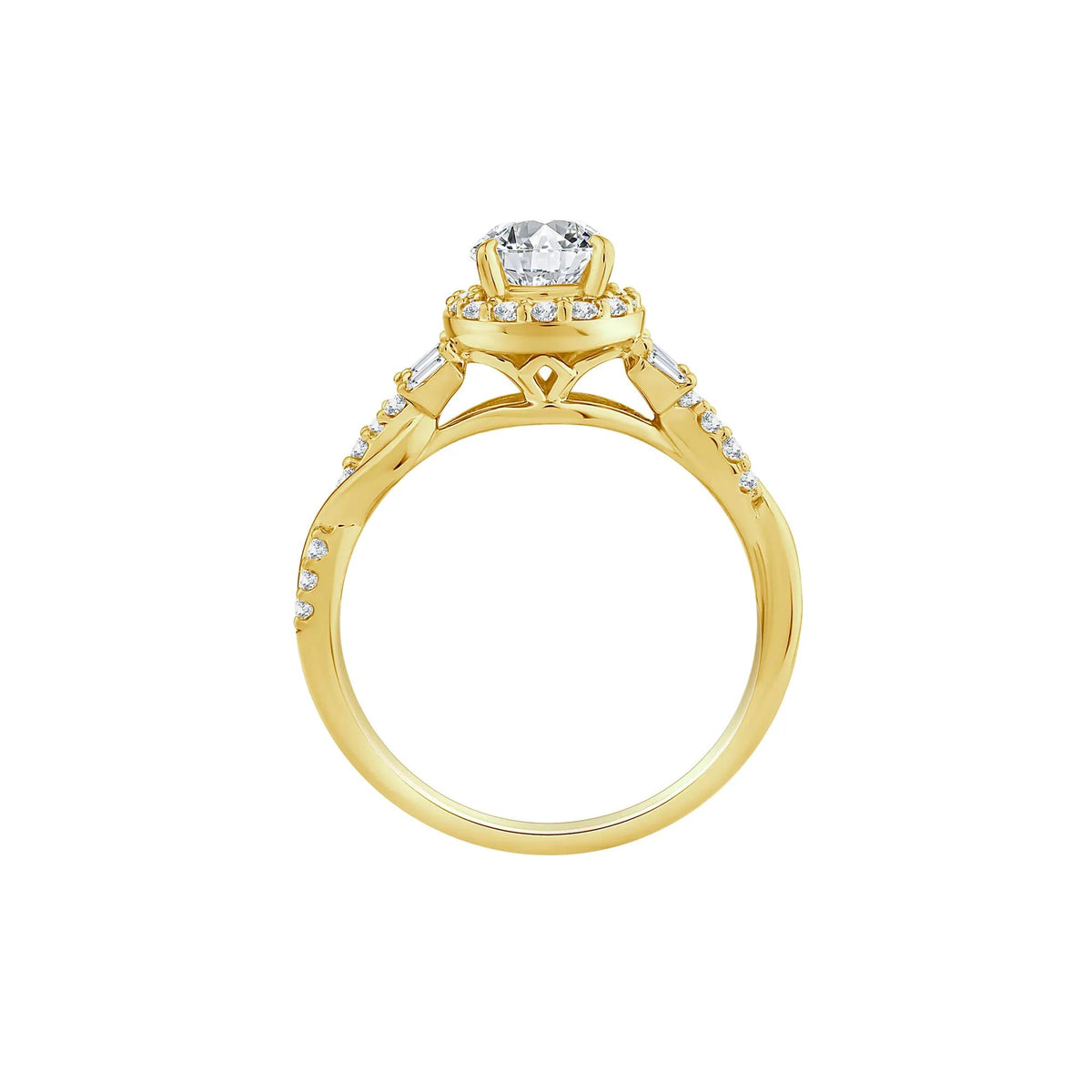 1 CT. Tw. Lab Grown Diamond Pear-Shaped Halo Engagement Ring 10K Yellow Gold Round Brilliant Cut Size 6