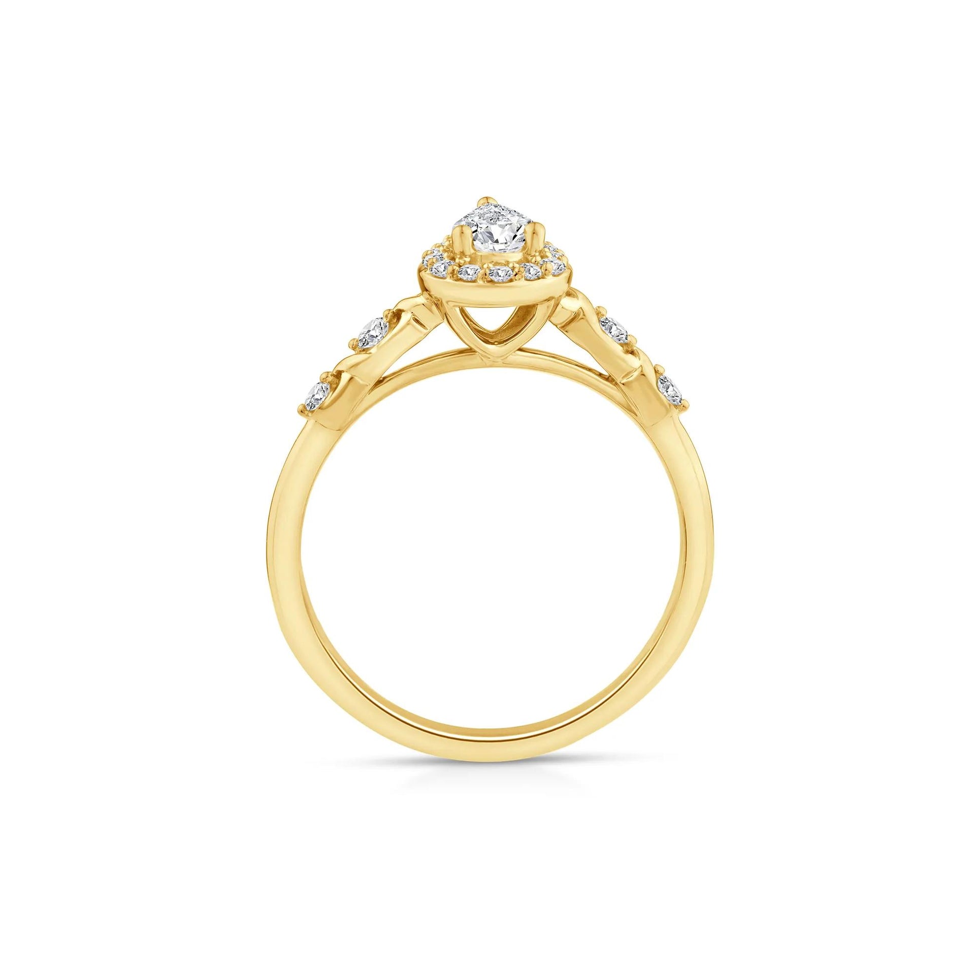 1/2 CT. Tw. Lab Grown Diamond Pear-Shaped Halo Promise Ring 10K Yellow Gold Round Brilliant Cut Size 8.5