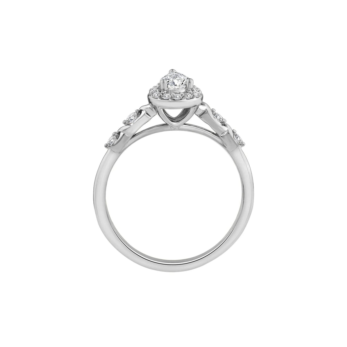 1/2 CT. Tw. Lab Grown Diamond Pear-Shaped Halo Promise Ring 10K White Gold Round Brilliant Cut Size 8