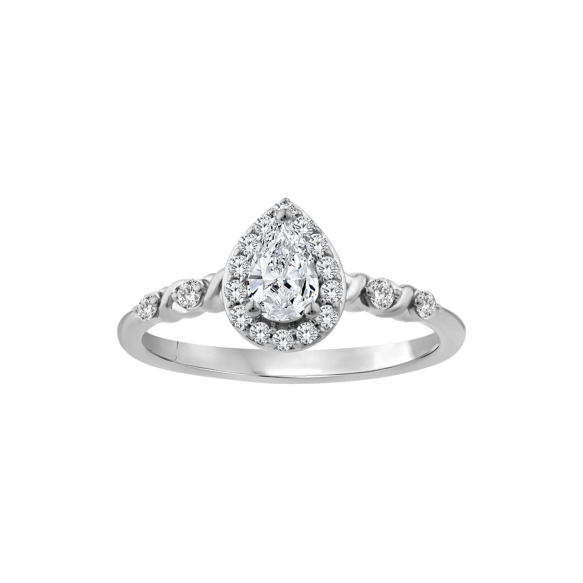 1/2 CT. Tw. Lab Grown Diamond Pear-Shaped Halo Promise Ring 10K White Gold Round Brilliant Cut Size 8