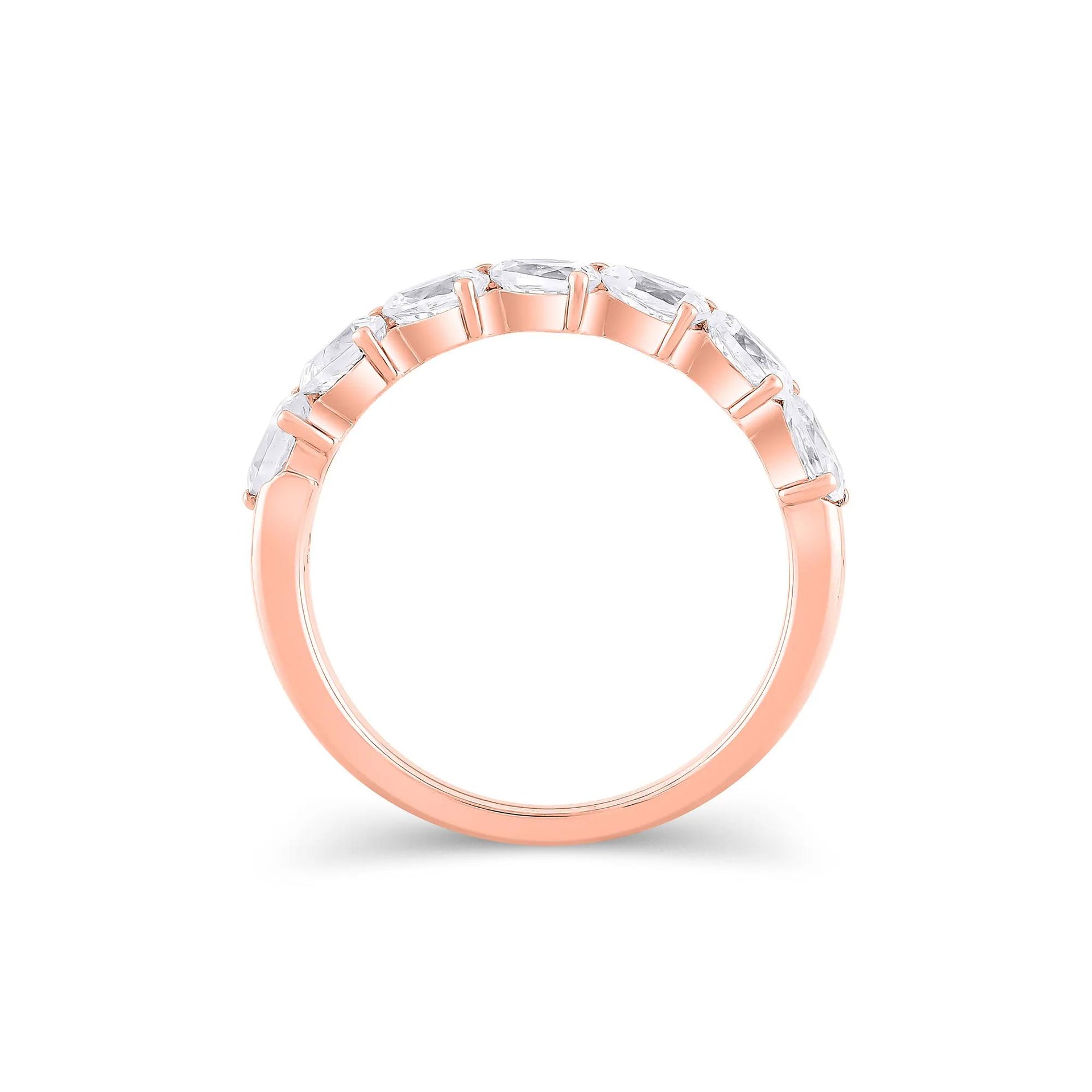 1 CT. Tw. Lab Grown Diamond Pear-Shaped Slant Anniversary Band Ring 10K Rose Gold Size 5.5 3mm