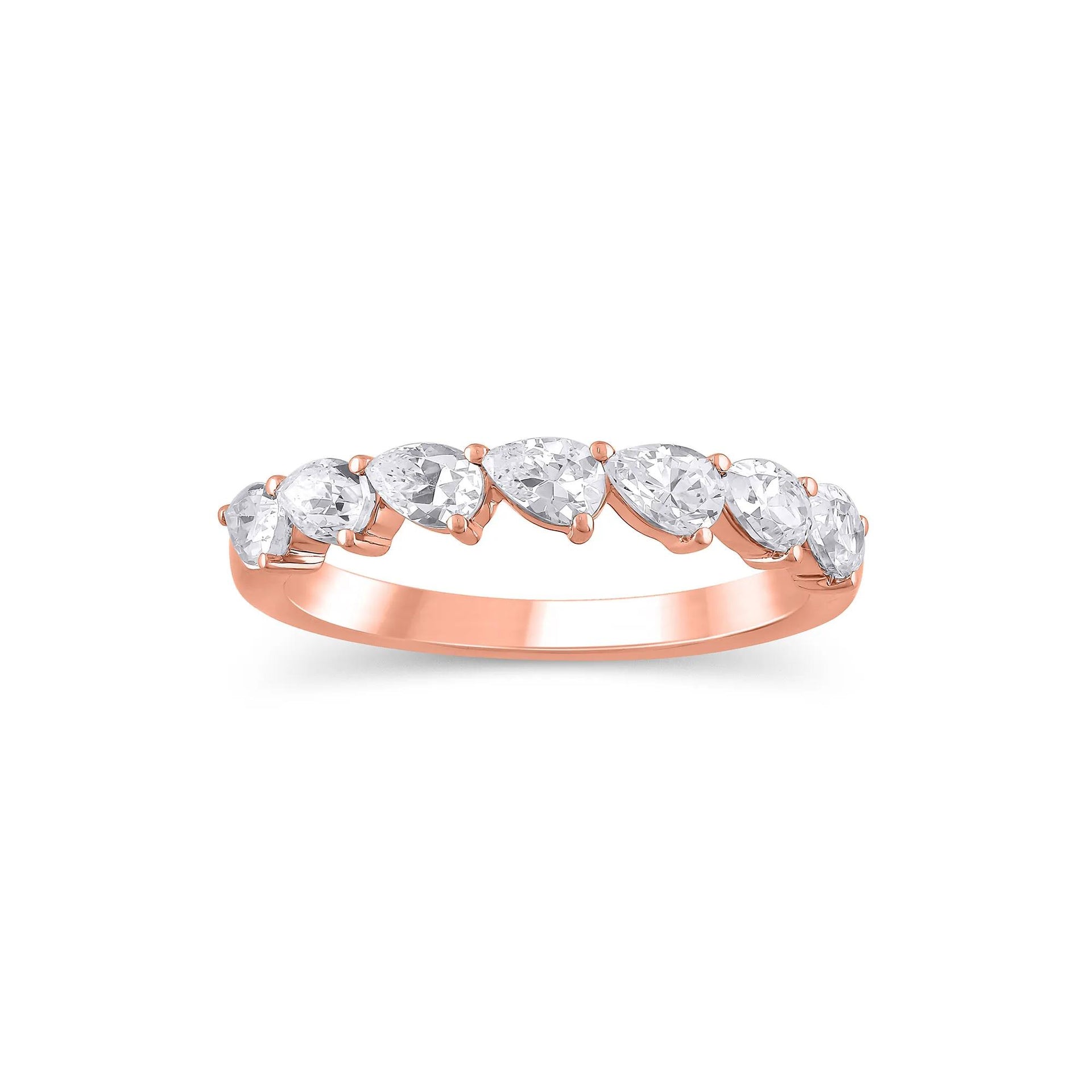 1 CT. Tw. Lab Grown Diamond Pear-Shaped Slant Anniversary Band Ring 10K Rose Gold Size 5.5 3mm