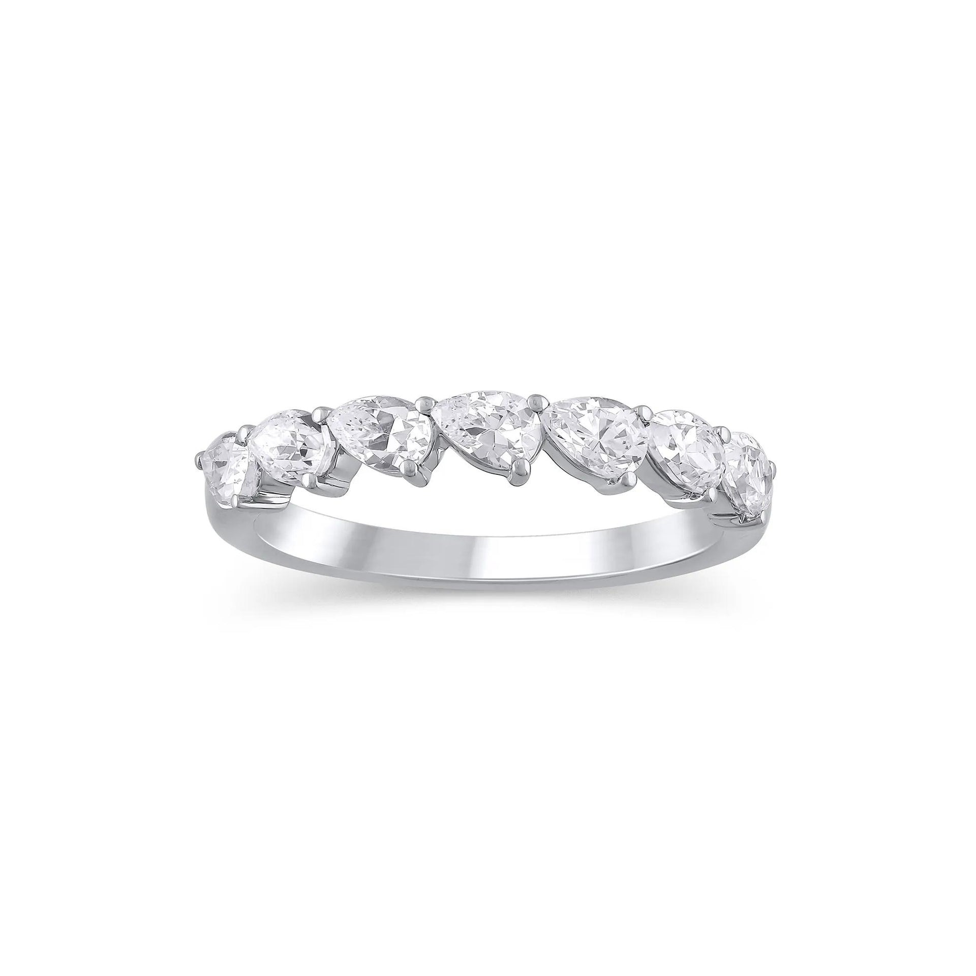 1 CT. Tw. Lab Grown Diamond Pear-Shaped Slant Anniversary Band Ring 10K White Gold Size 5.5 3mm