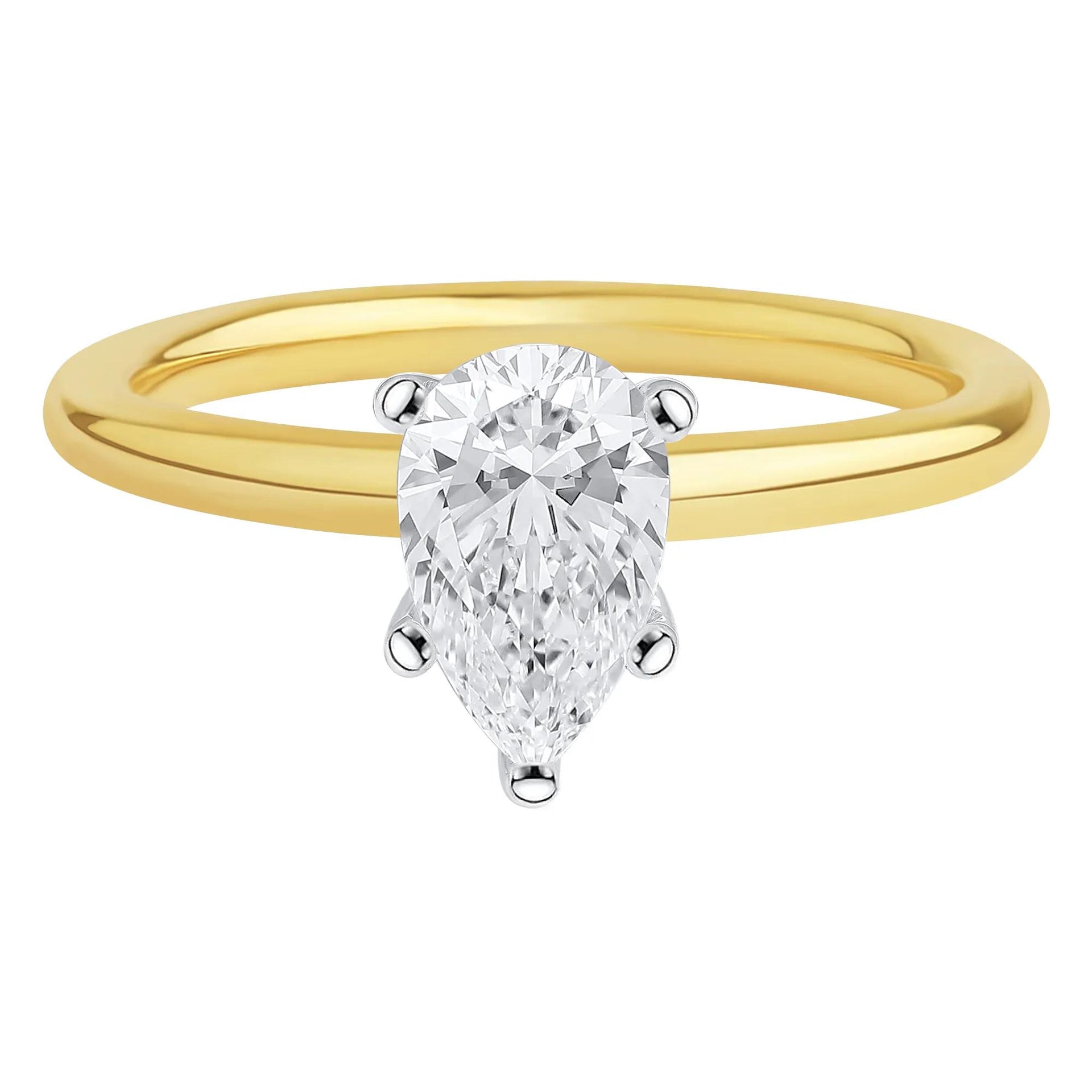 Lab Grown Diamond Pear-Shaped Solitaire Engagement Ring 14K Yellow Gold (1 CT.) Size 8.5 2mm