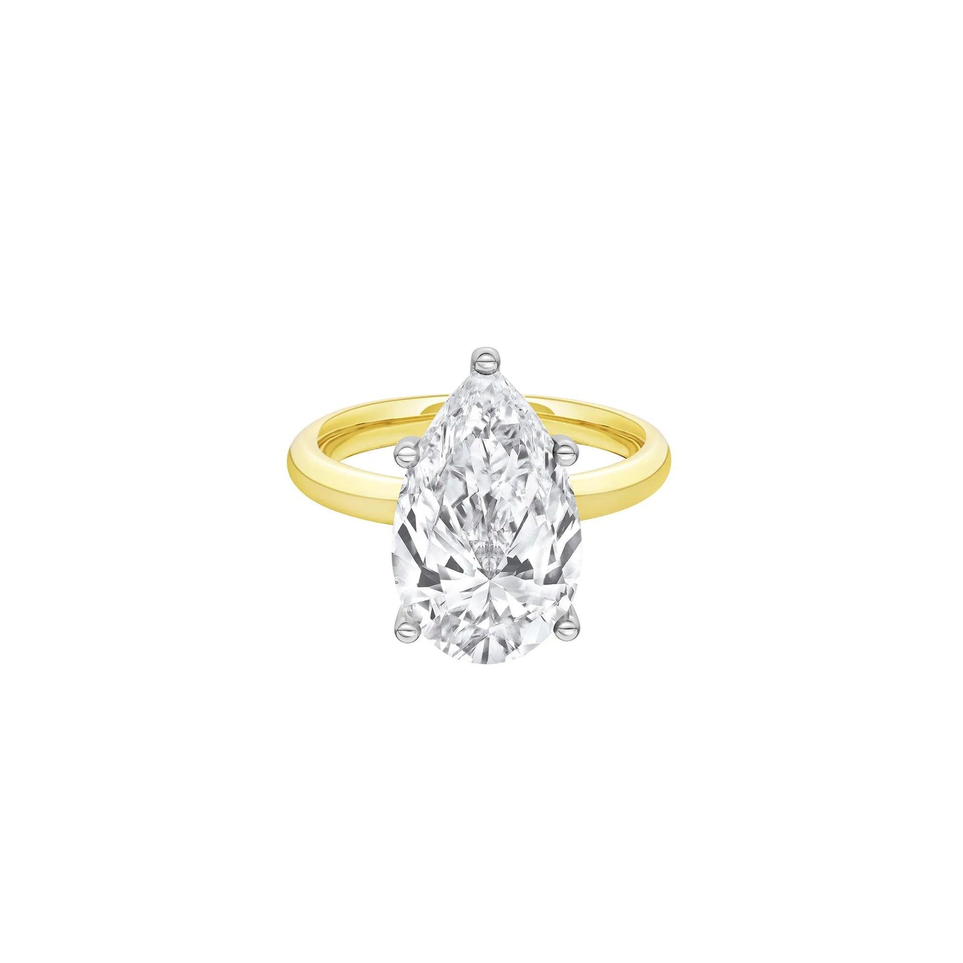 Lab Grown Diamond Pear-Shaped Solitaire Ring 14K Yellow & White Gold (5 CT.) Size 10 2mm