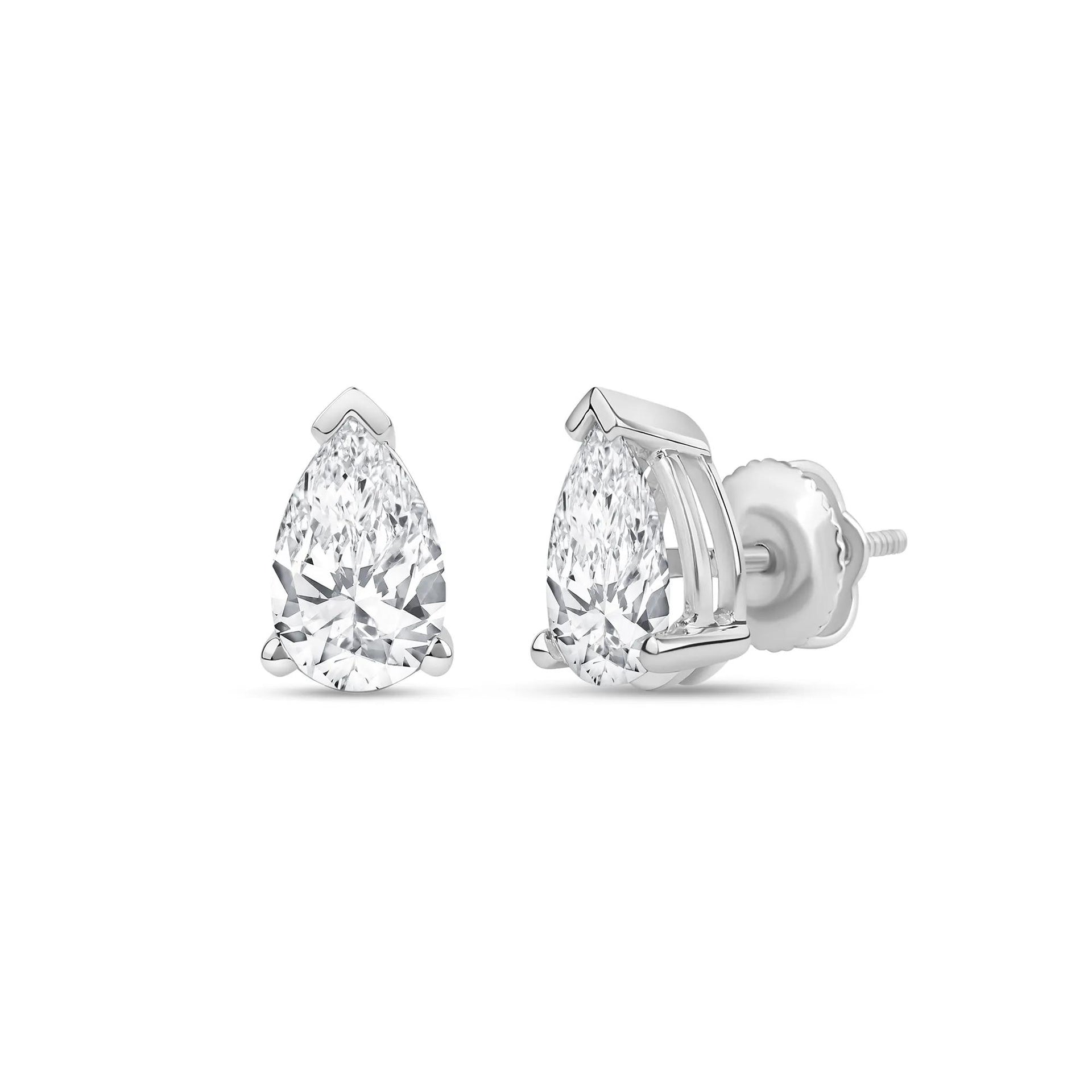 2 CT. Tw. Lab Grown Diamond Pear-Shaped Solitaire Stud Earrings 14K White Gold Size 10.50mm